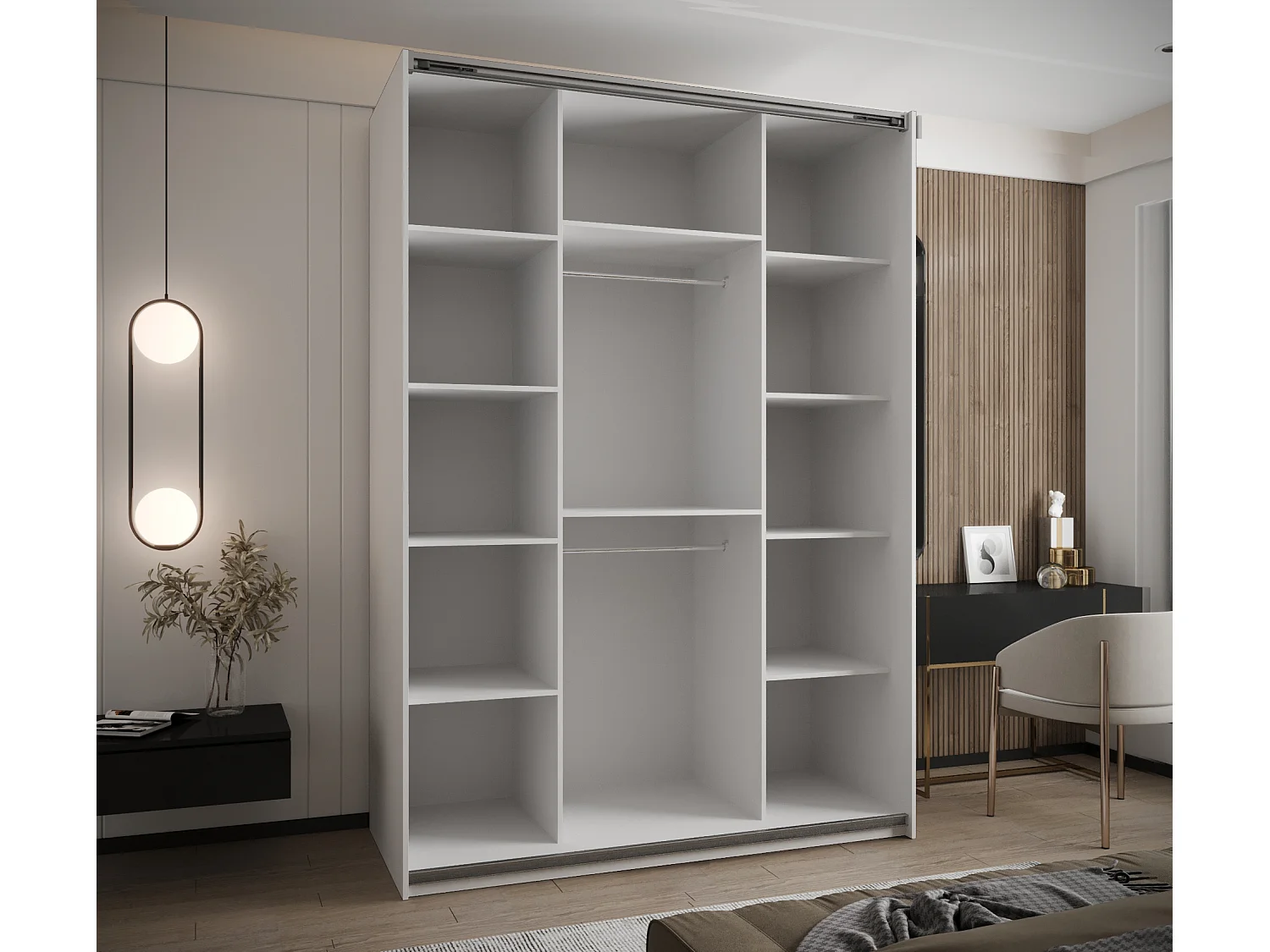 Armoire Lux 2 245,5/190/64 (Blanc/Noir/Argent)