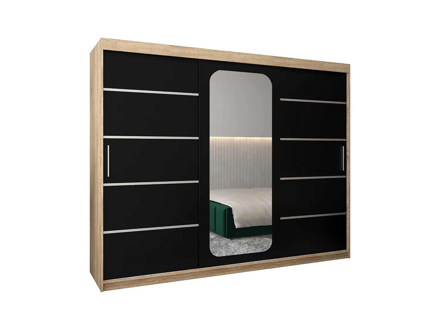 SCHWEBETÜRENSCHRANK PROMO V2 200/250/62 3-türig (Sonoma/Schwarz)