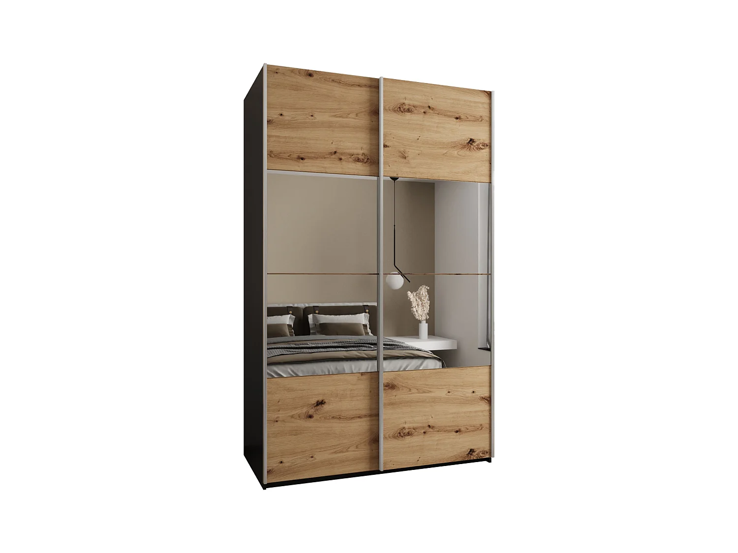 Armoire Lux 4 245,5/150/64 (Noir/Artisan/Argent)
