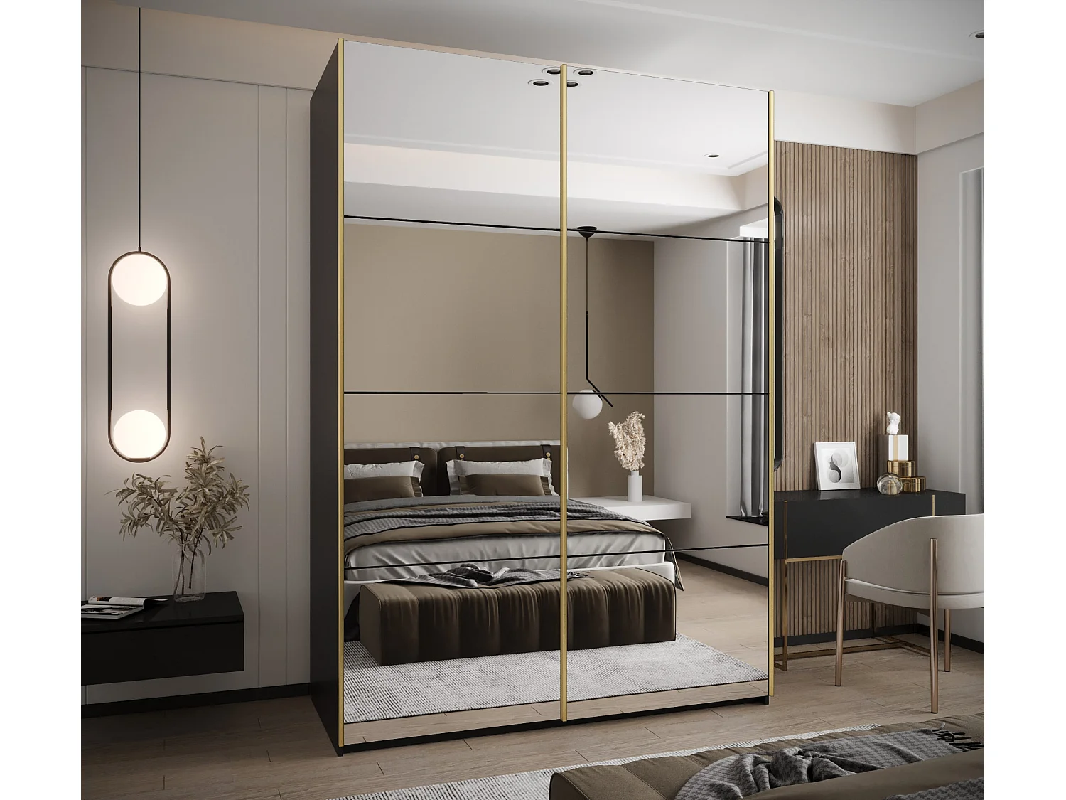 Armoire Lux 2 245,5/180/64 (Noir/Noir/Or)