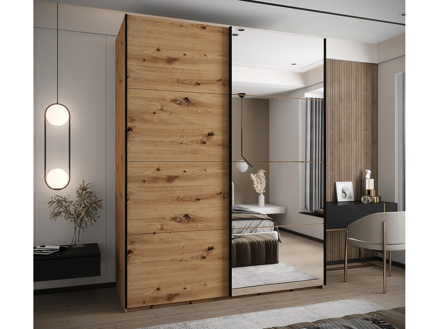 Armoire Lux 3 245,5/190/64 (Artisan/Artisan/Noir)