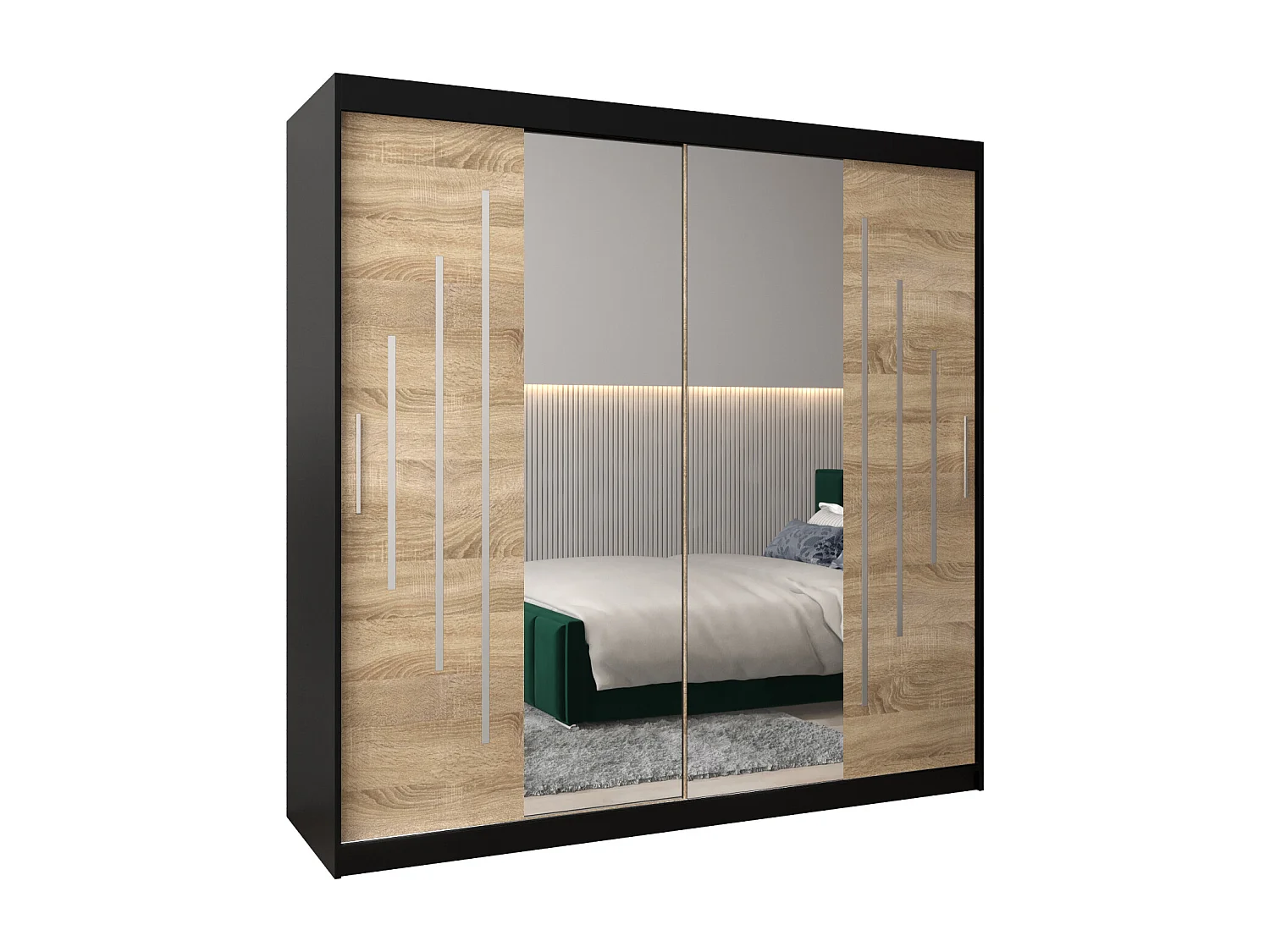 ARMOIRE YORK 1 À PORTES COULISSANTES 200/200/62 2 Portes (Noir/Sonoma)