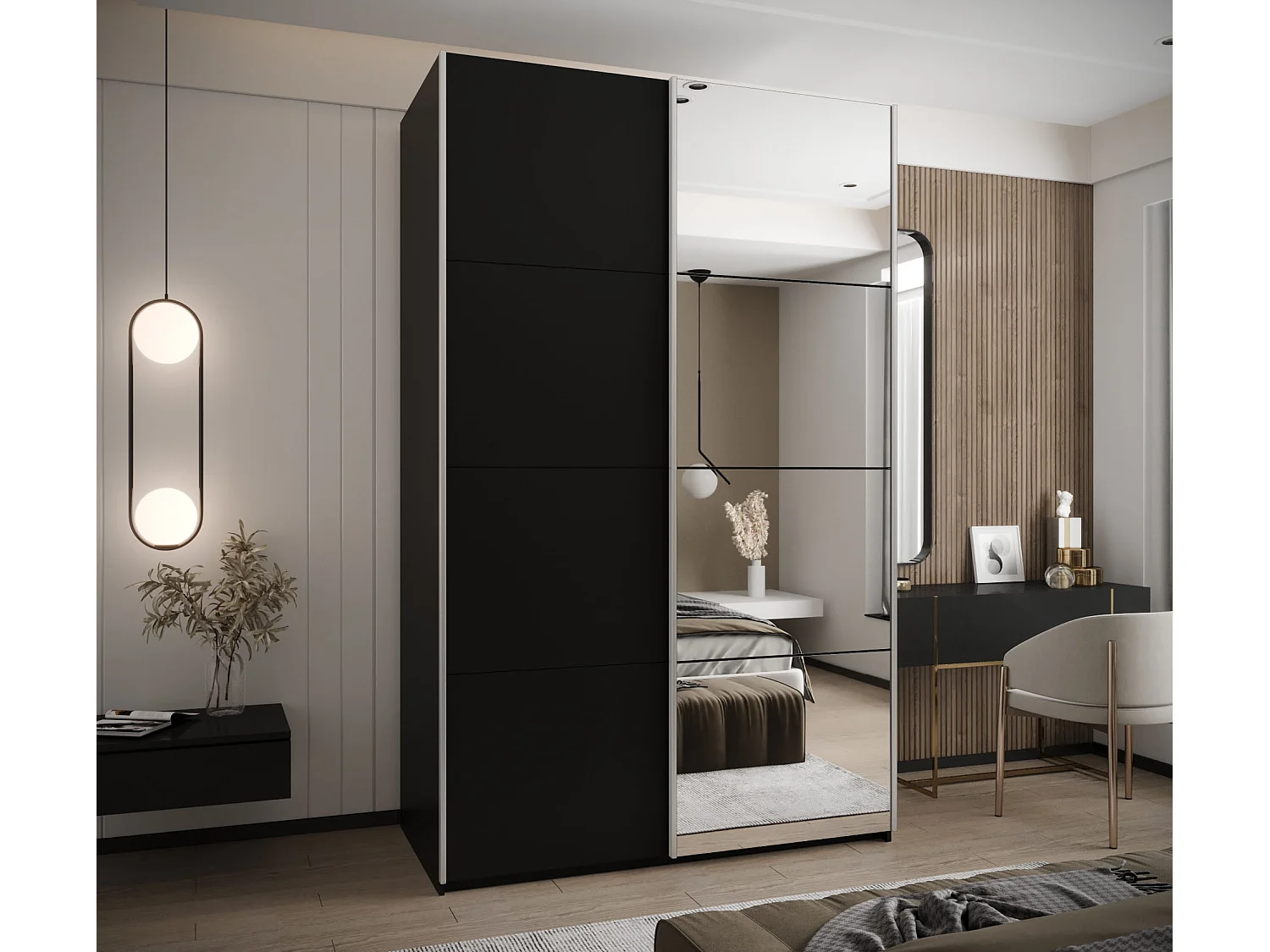 Armadio Lux 3 de puertas corredas 245,5/150/64 (Negro/Negro/Plata)
