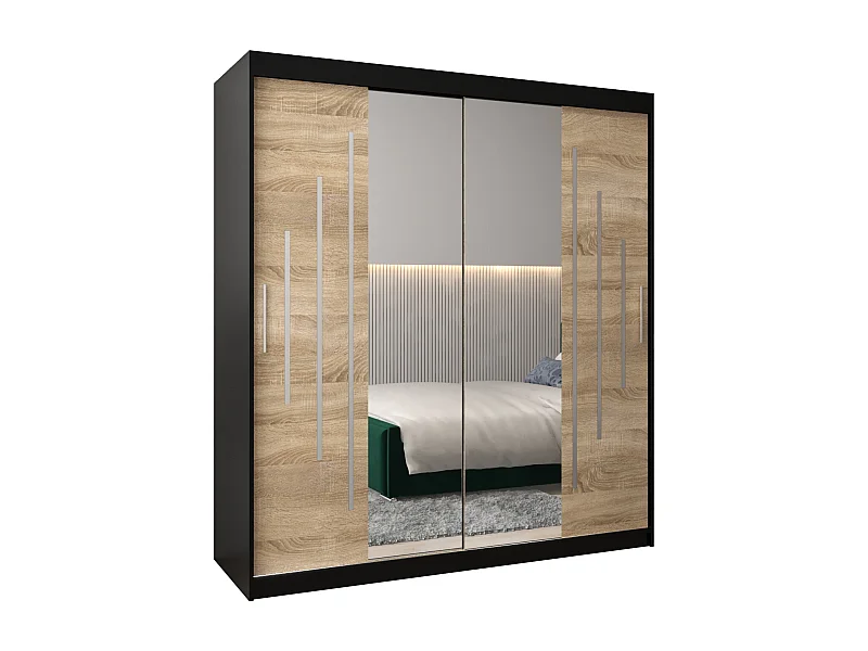 SCHWEBETÜRENSCHRANK YORK 1 200/180/62 2-türig (Schwarz/Sonoma)