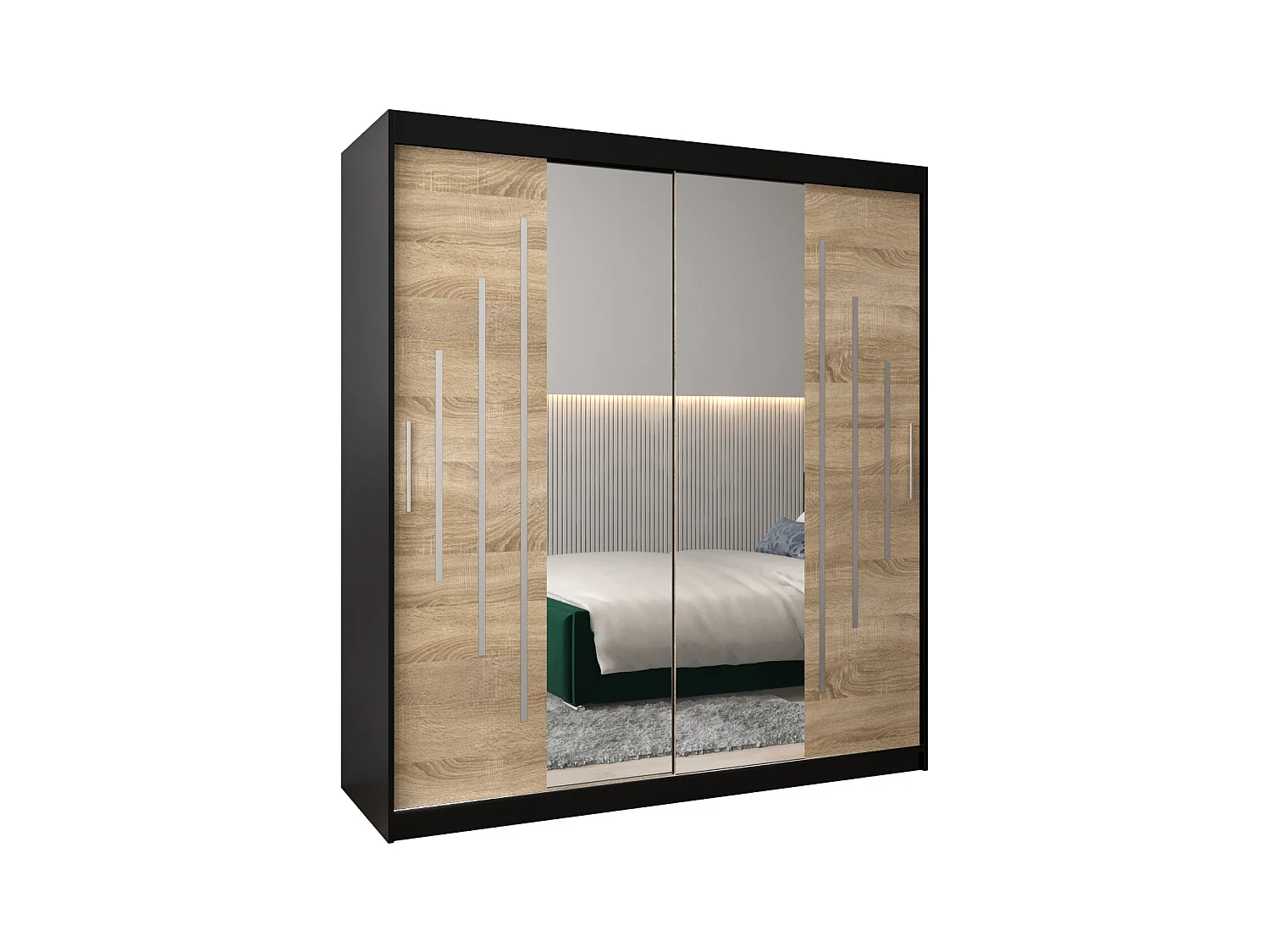SCHWEBETÜRENSCHRANK YORK 1 200/180/62 2-türig (Schwarz/Sonoma)