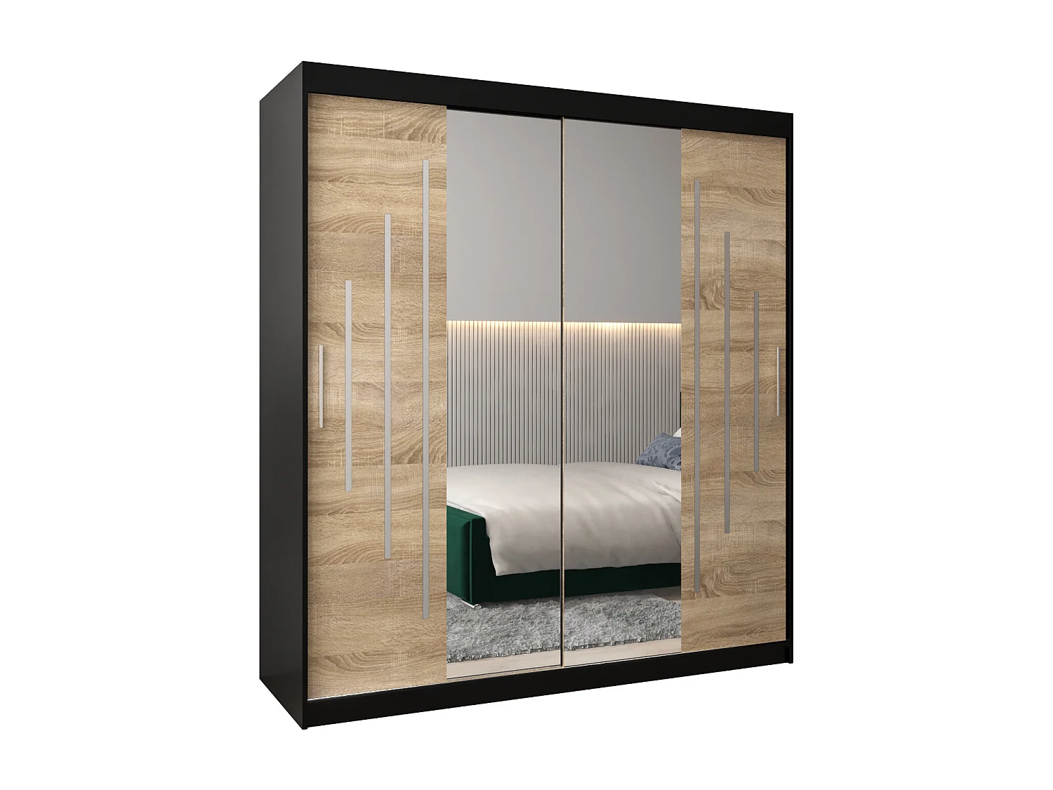 ARMOIRE YORK 1 À PORTES COULISSANTES 200/180/62 2 Portes (Noir/Sonoma)