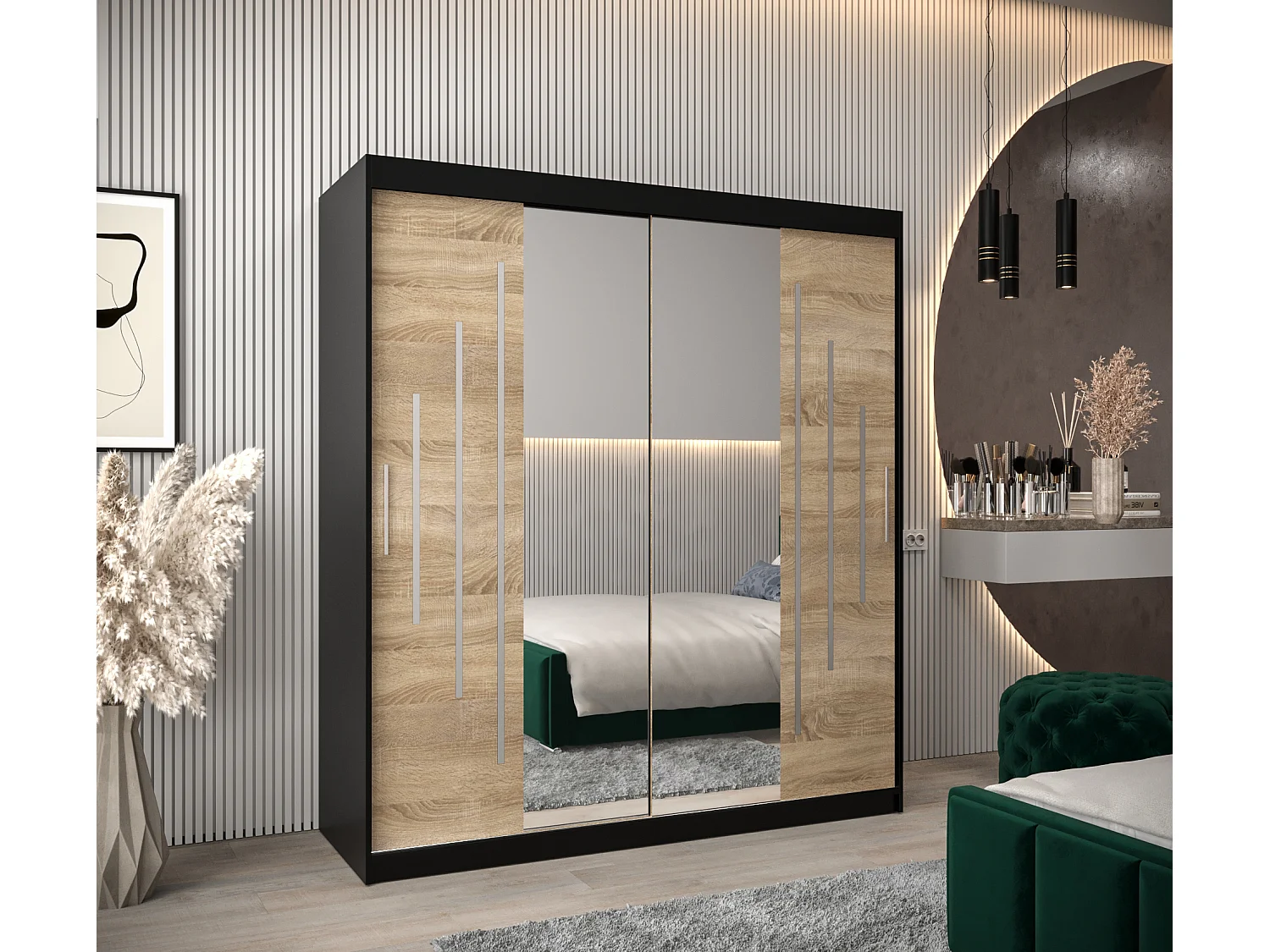 ARMOIRE YORK 1 À PORTES COULISSANTES 200/180/62 2 Portes (Noir/Sonoma)