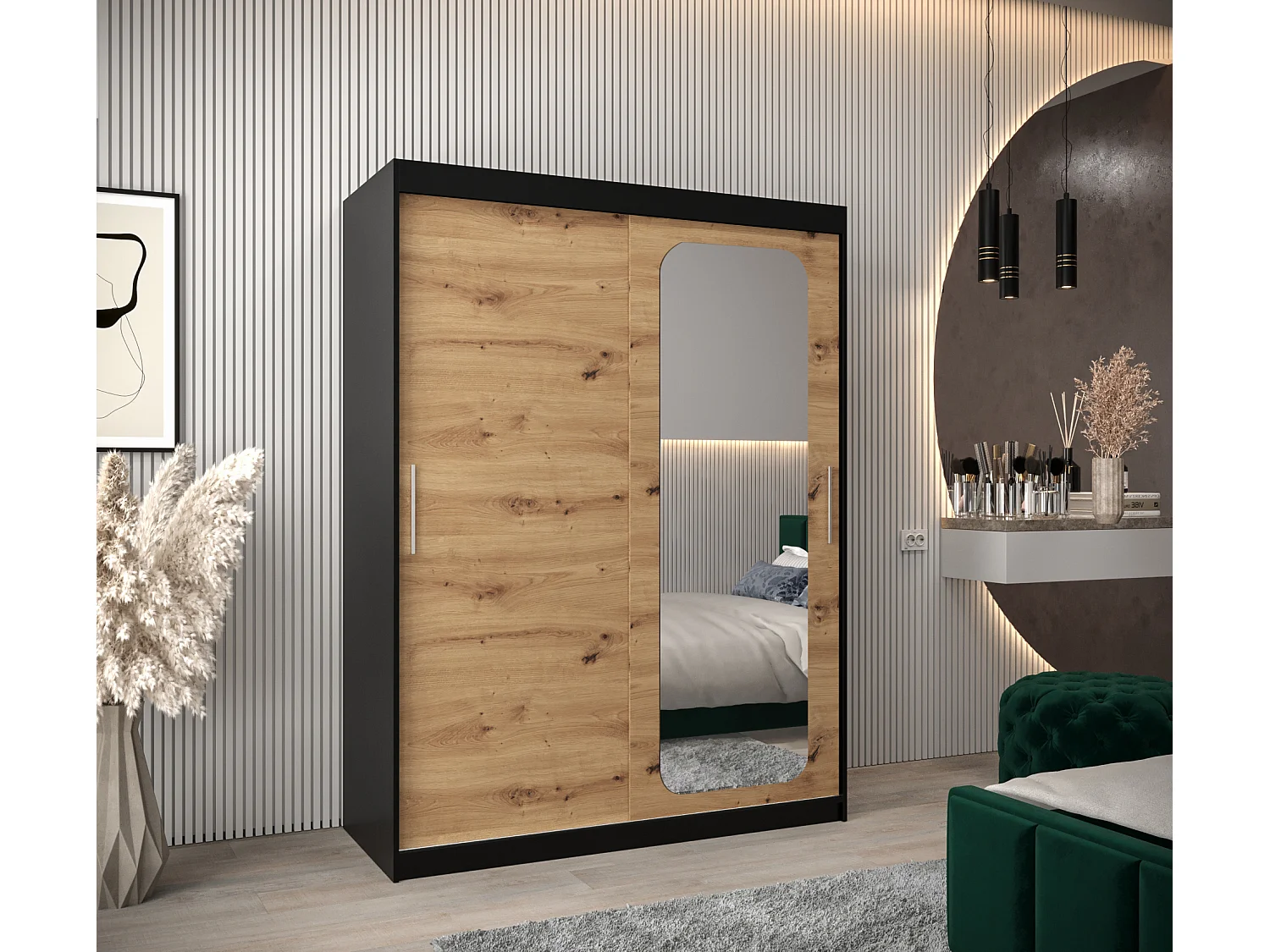 ARMOIRE PROMO T2 À PORTES COULISSANTES 200/150/62 2 Portes (Noir/Artisan)