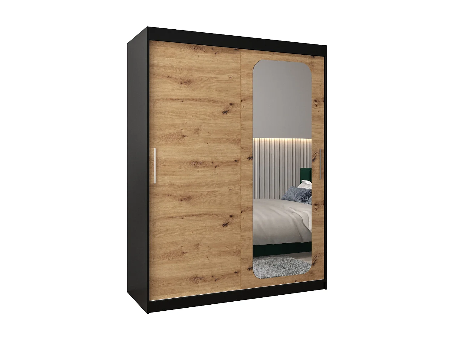 ARMOIRE PROMO T2 À PORTES COULISSANTES 200/150/62 2 Portes (Noir/Artisan)