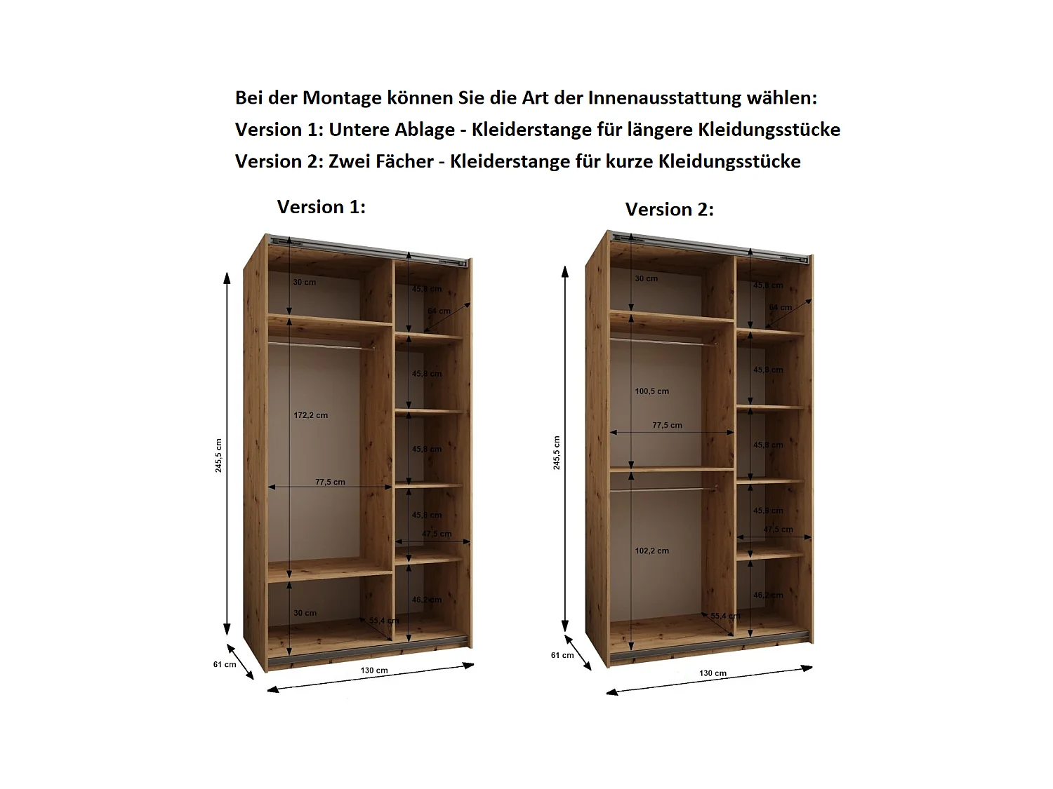 Armadio Lux 1 245,5/130/64 (Cachemire/Cachemire/Nero)