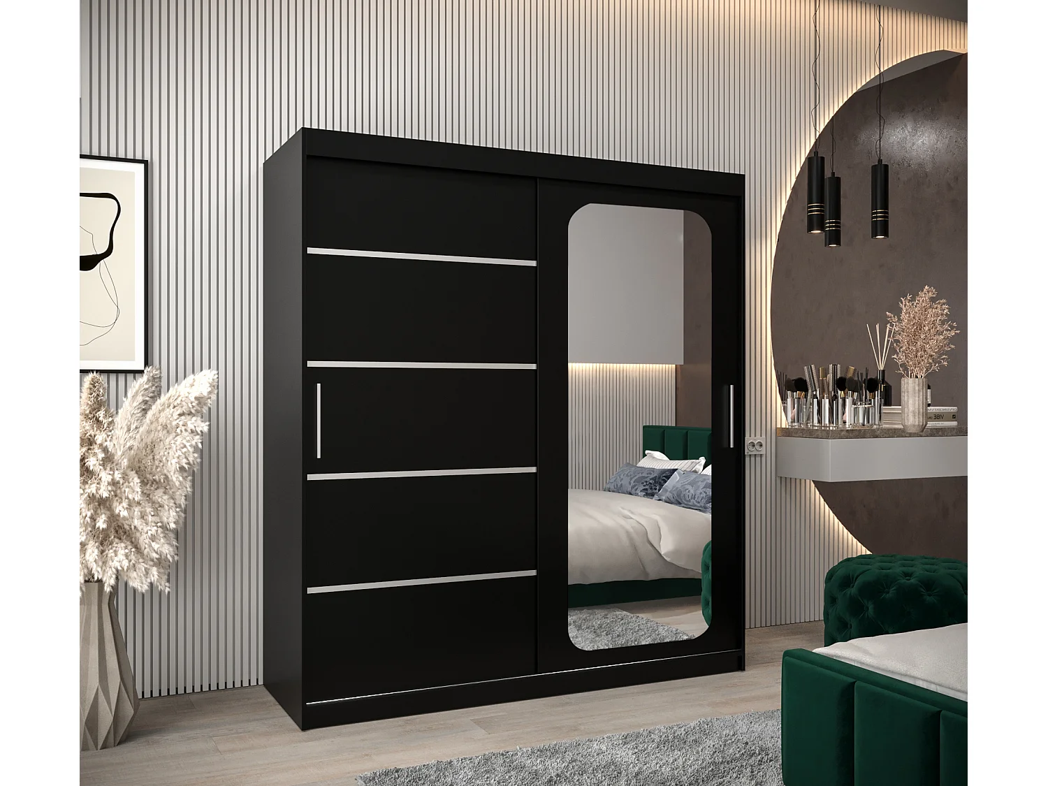 ARMOIRE PROMO V2 À PORTES COULISSANTES 200/180/62 2 Portes (Noir/Noir)