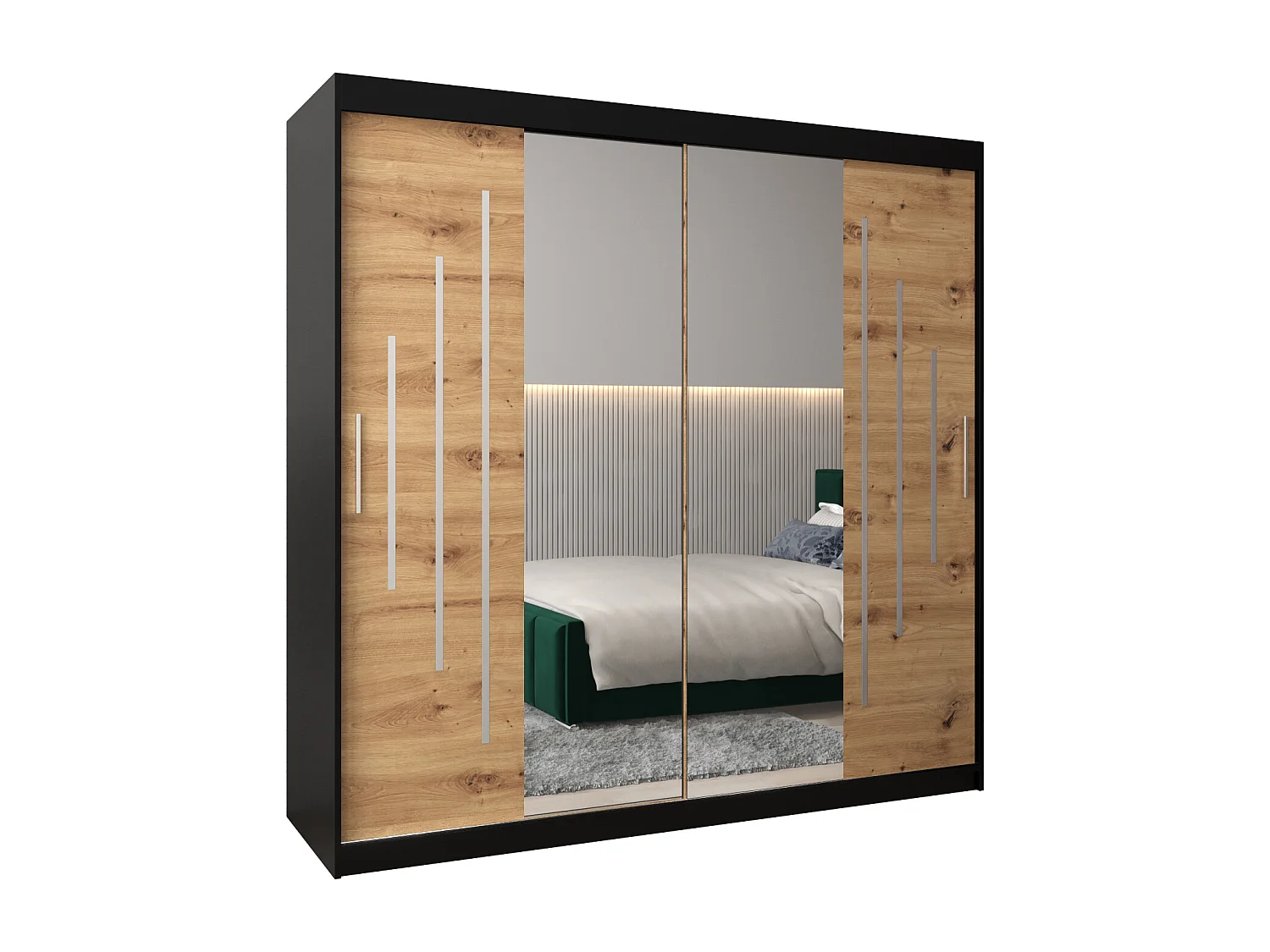 ARMOIRE YORK 1 À PORTES COULISSANTES 200/200/62 2 Portes (Noir/Artisan)