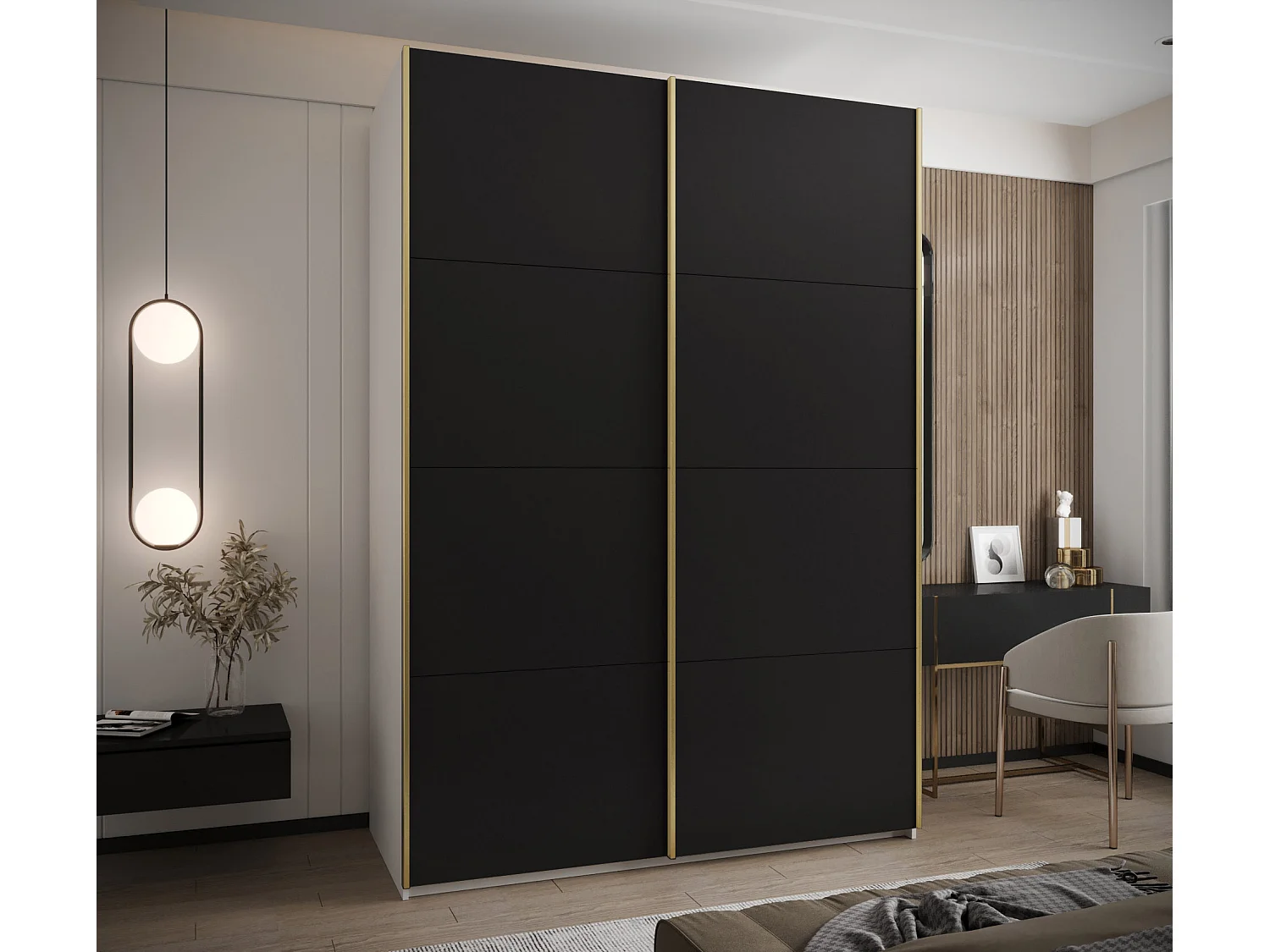 Armoire Lux 1 245,5/170/64 (Blanc/Noir/Argent)
