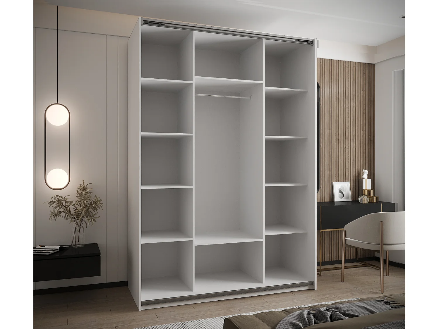 Armoire Lux 1 245,5/170/64 (Blanc/Noir/Argent)
