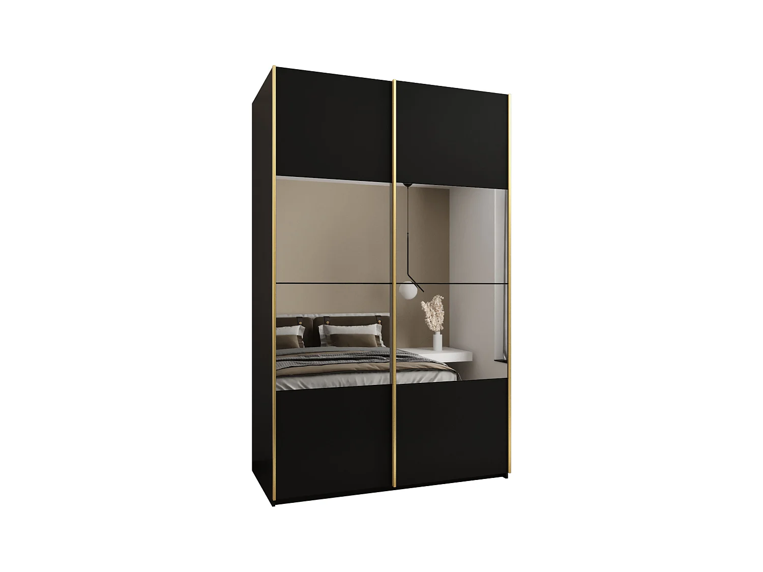SCHWEBETÜRENSCHRANK Lux 4 245,5/150/64 (Schwarz/Schwarz/Gold)