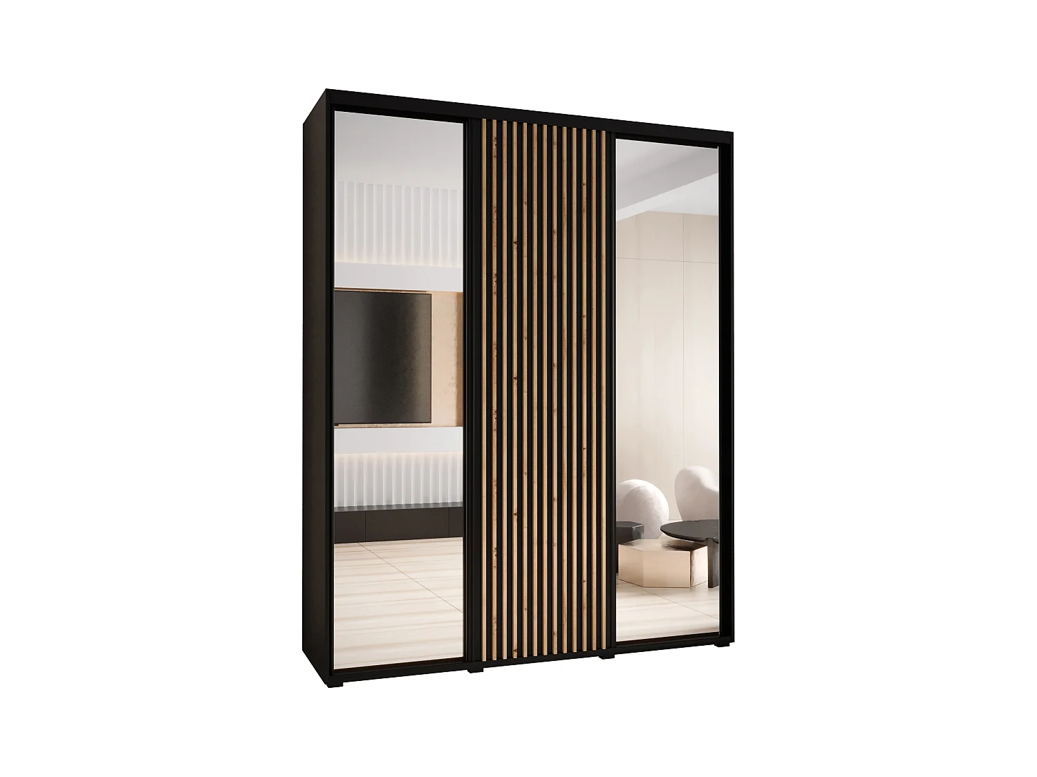 SCHWEBETÜRENSCHRANK SAPPORO 2 205,2/200/45 3-türig (Schwarz/Schwarz)