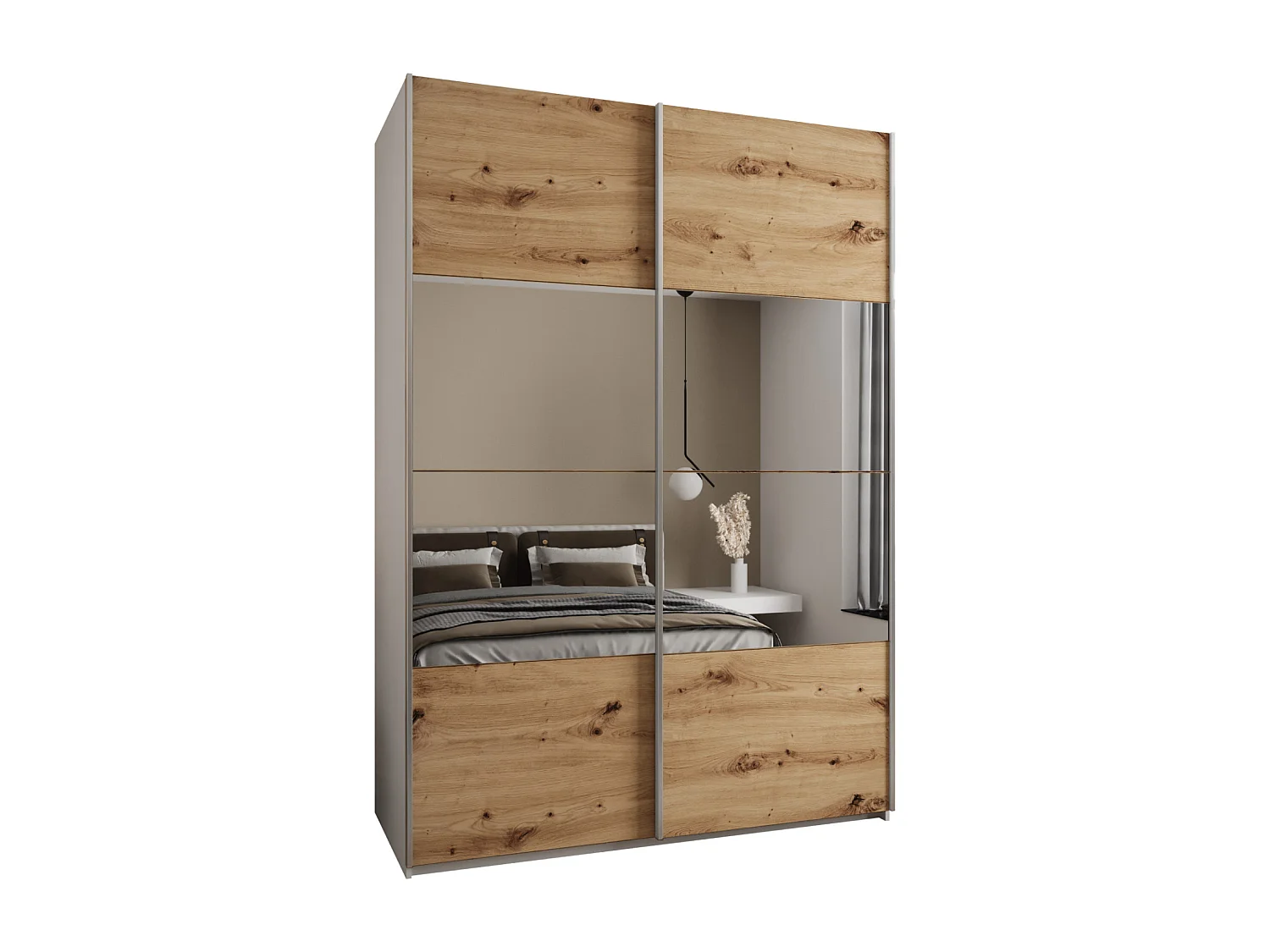 KLEDINGKAST MET SCHUIFDEUREN Lux 4 245,5/170/64 (Wit/Artisan/Zilver)