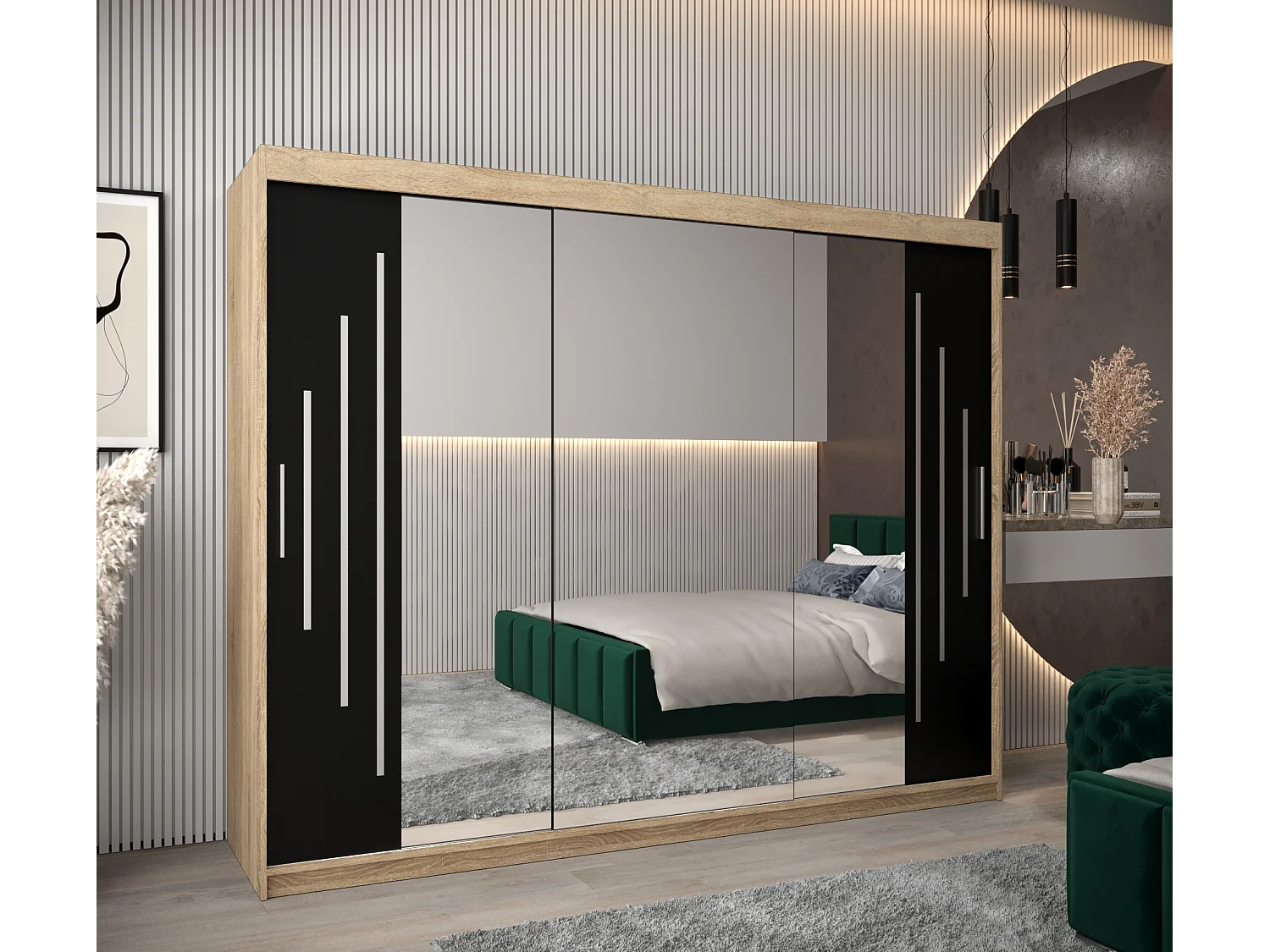 ARMOIRE YORK 2 À PORTES COULISSANTES 200/250/62 3 Portes (Sonoma/Noir)