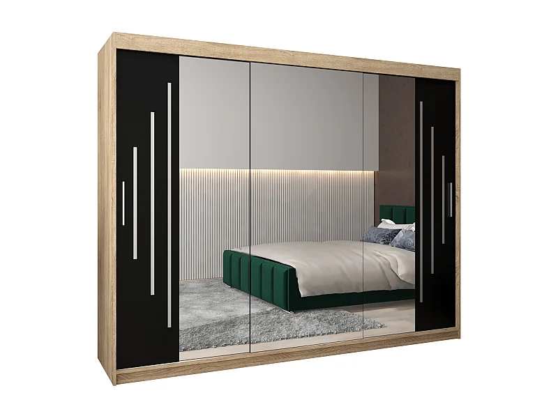 YORK 2 KLEDINGKAST MET SCHUIFDEUREN 200/250/62 3 deuren (sonoma/zwart)