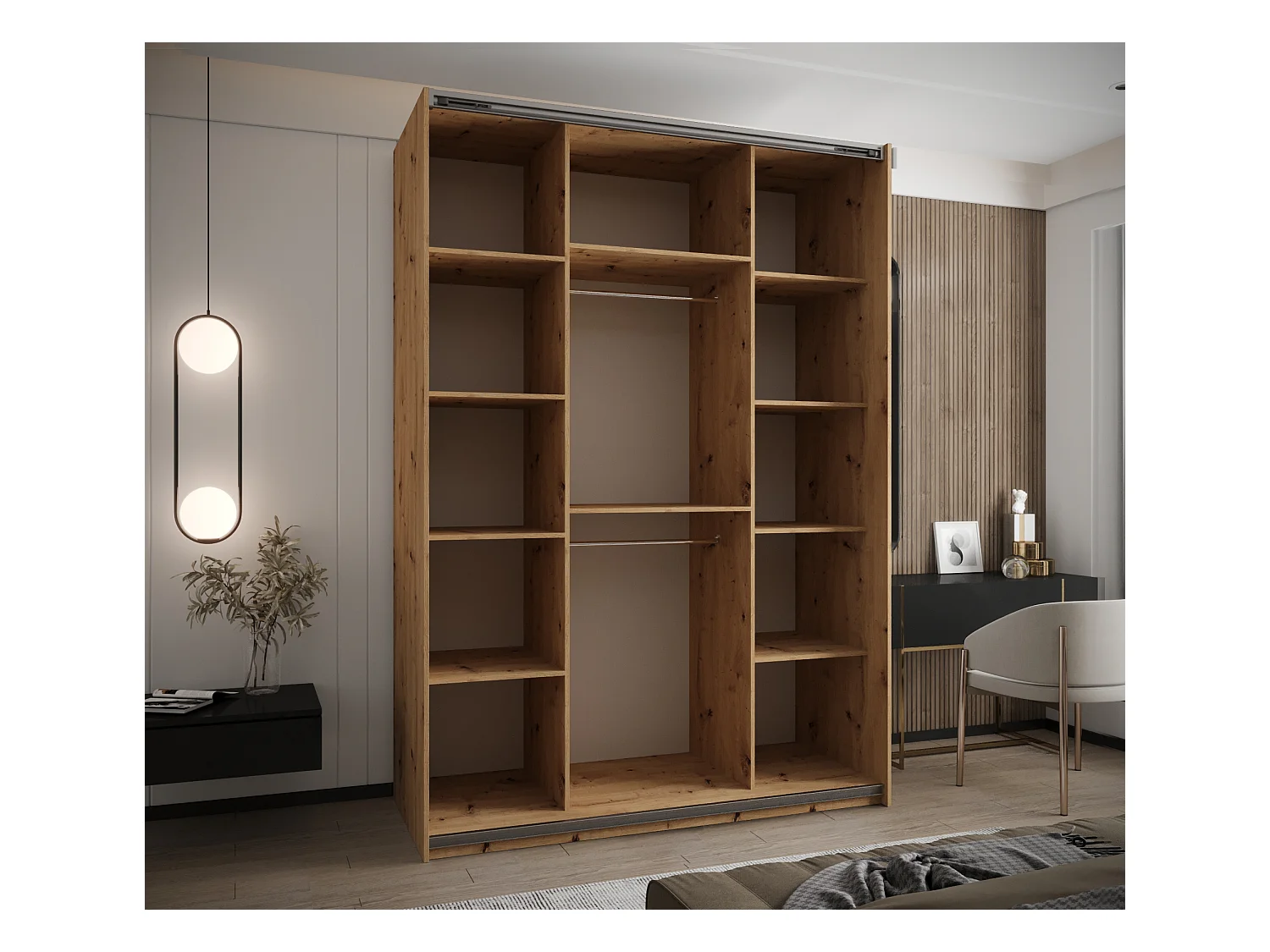 SCHWEBETÜRENSCHRANK Lux 4 245,5/180/64 (Artisan/Weiß/Schwarz)