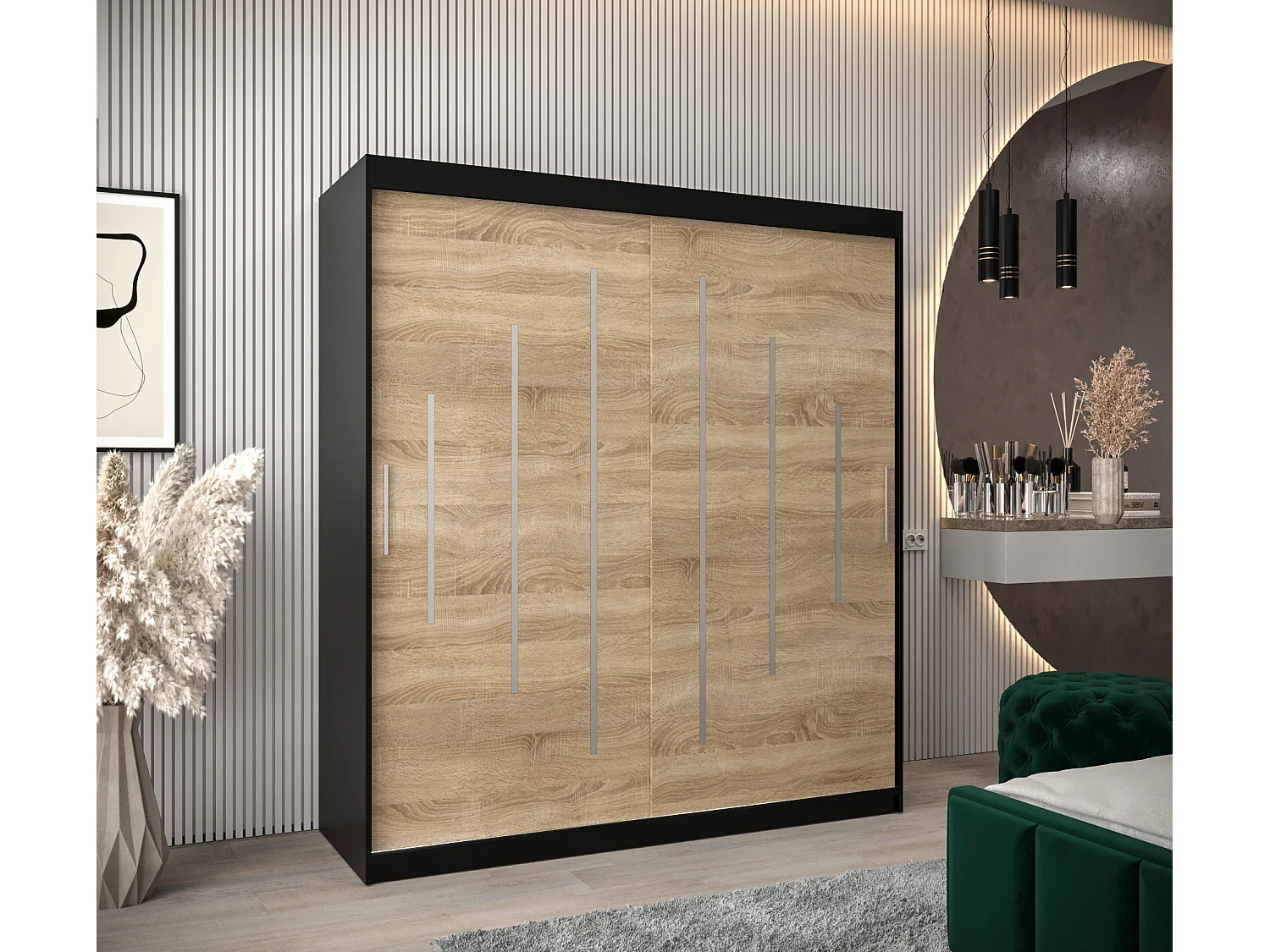 ARMOIRE YORK À PORTES COULISSANTES 200/180/62 2 Portes (Noir/Sonoma)