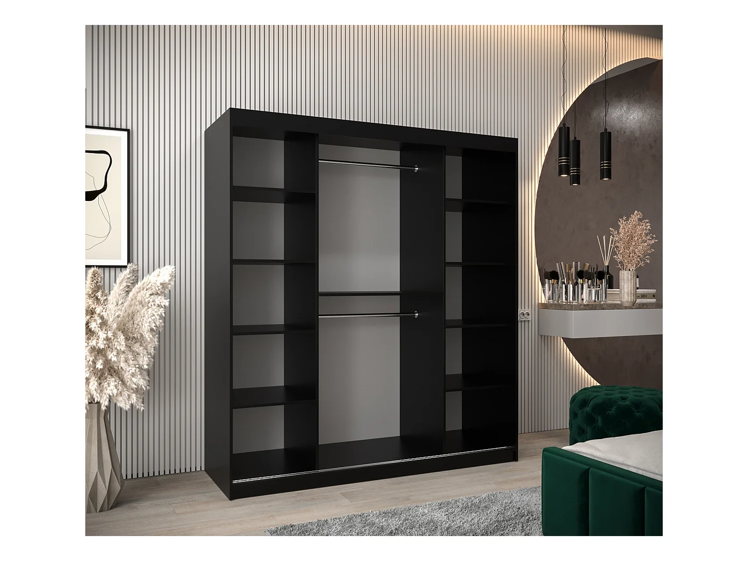 SCHWEBETÜRENSCHRANK YORK 200/180/62 2-türig (Schwarz/Sonoma)