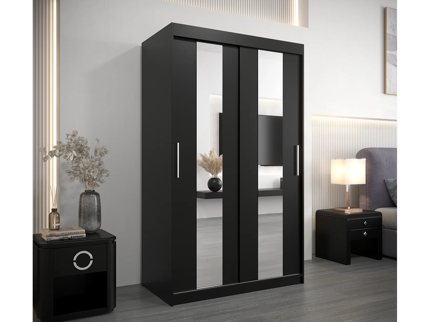 Pole kledingkast met schuifdeuren 200/120/62 2 deuren (zwart/zwart)