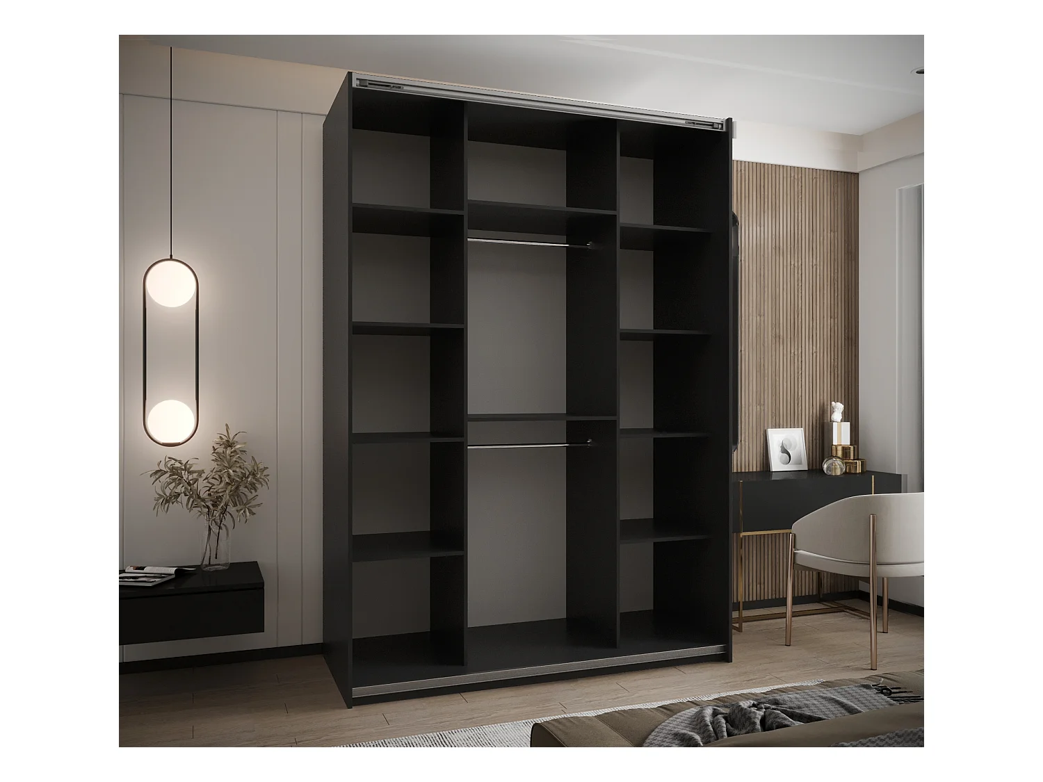 Armoire Lux 2 245,5/160/64 (Noir/Noir/Noir)