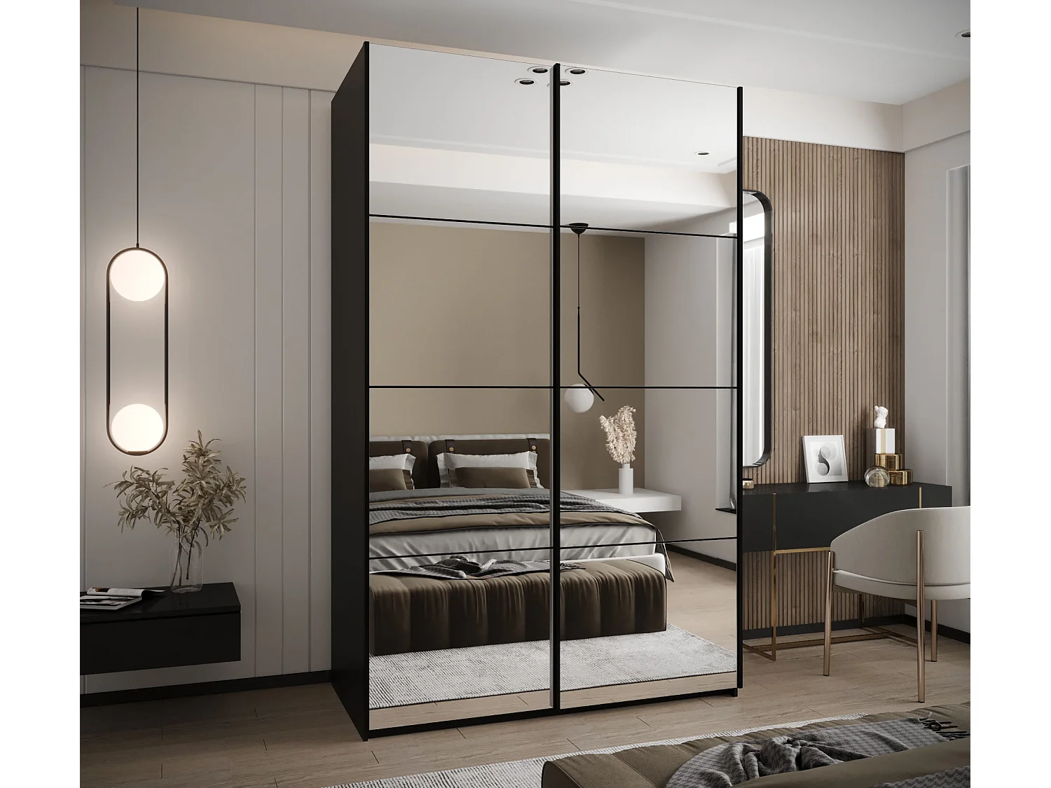 Armadio Lux 2 de puertas corredas 245,5/160/64 (Negro/Negro/Negro)