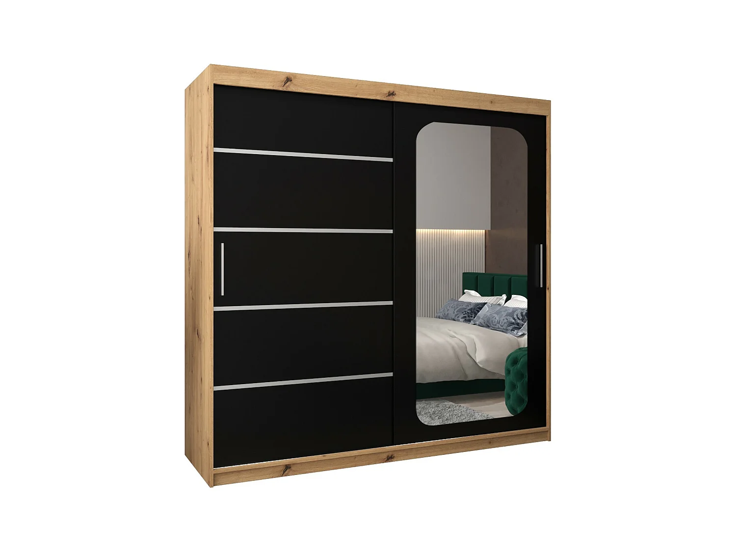 ARMOIRE PROMO V2 À PORTES COULISSANTES 200/200/62 2 Portes (Artisan/Noir)