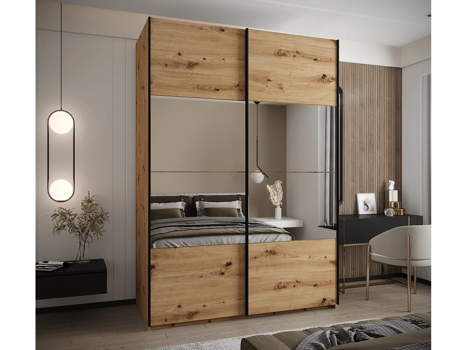 SCHWEBETÜRENSCHRANK Lux 4 245,5/170/64 (Artisan/Artisan/Schwarz)