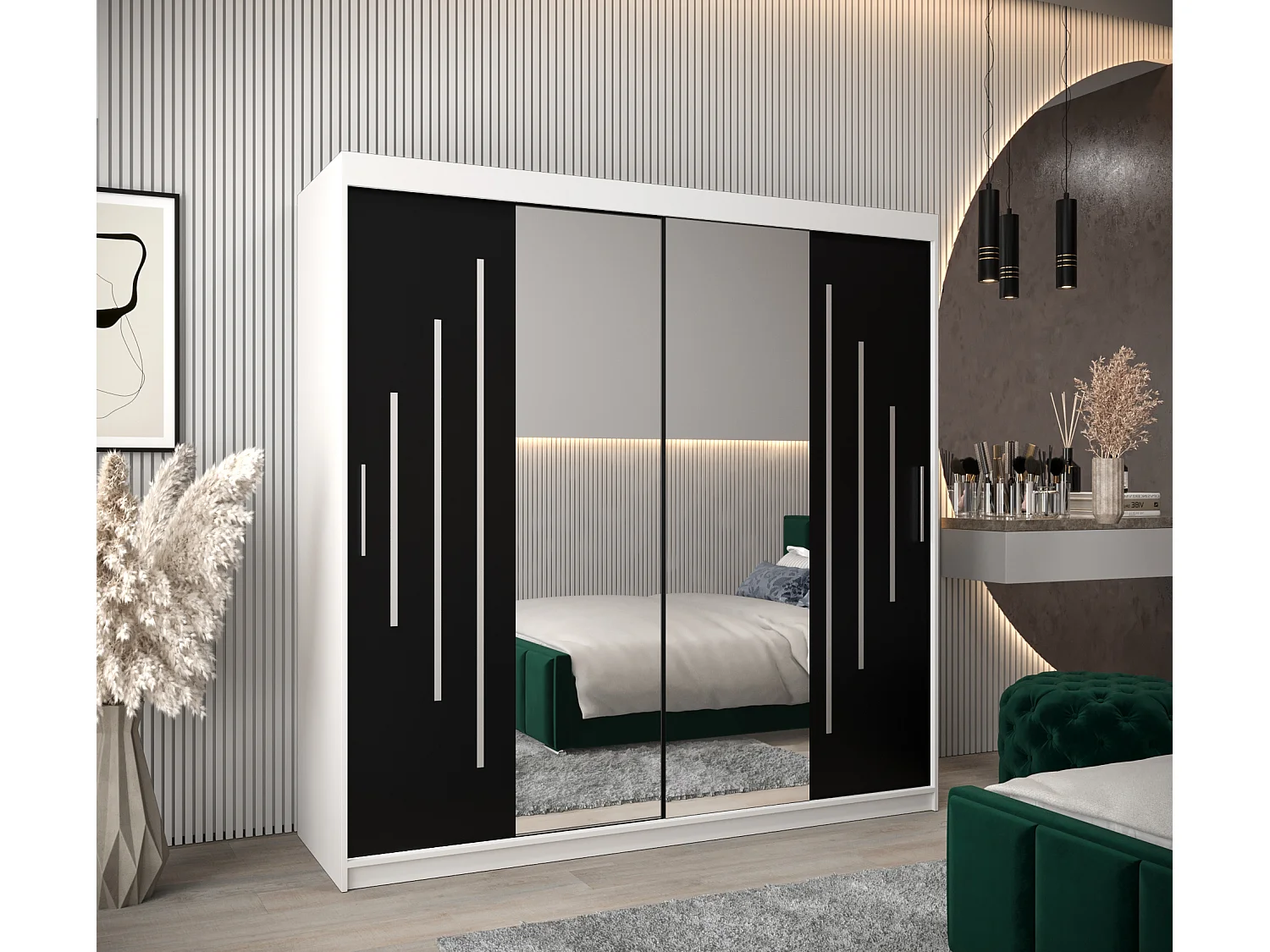 ARMOIRE YORK 1 À PORTES COULISSANTES 200/200/62 2 Portes (Blanc/Noir)