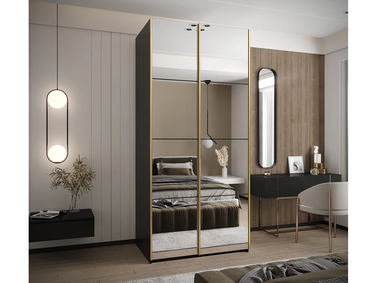 Armoire Lux 2 245,5/110/64 (Noir/Noir/Or)