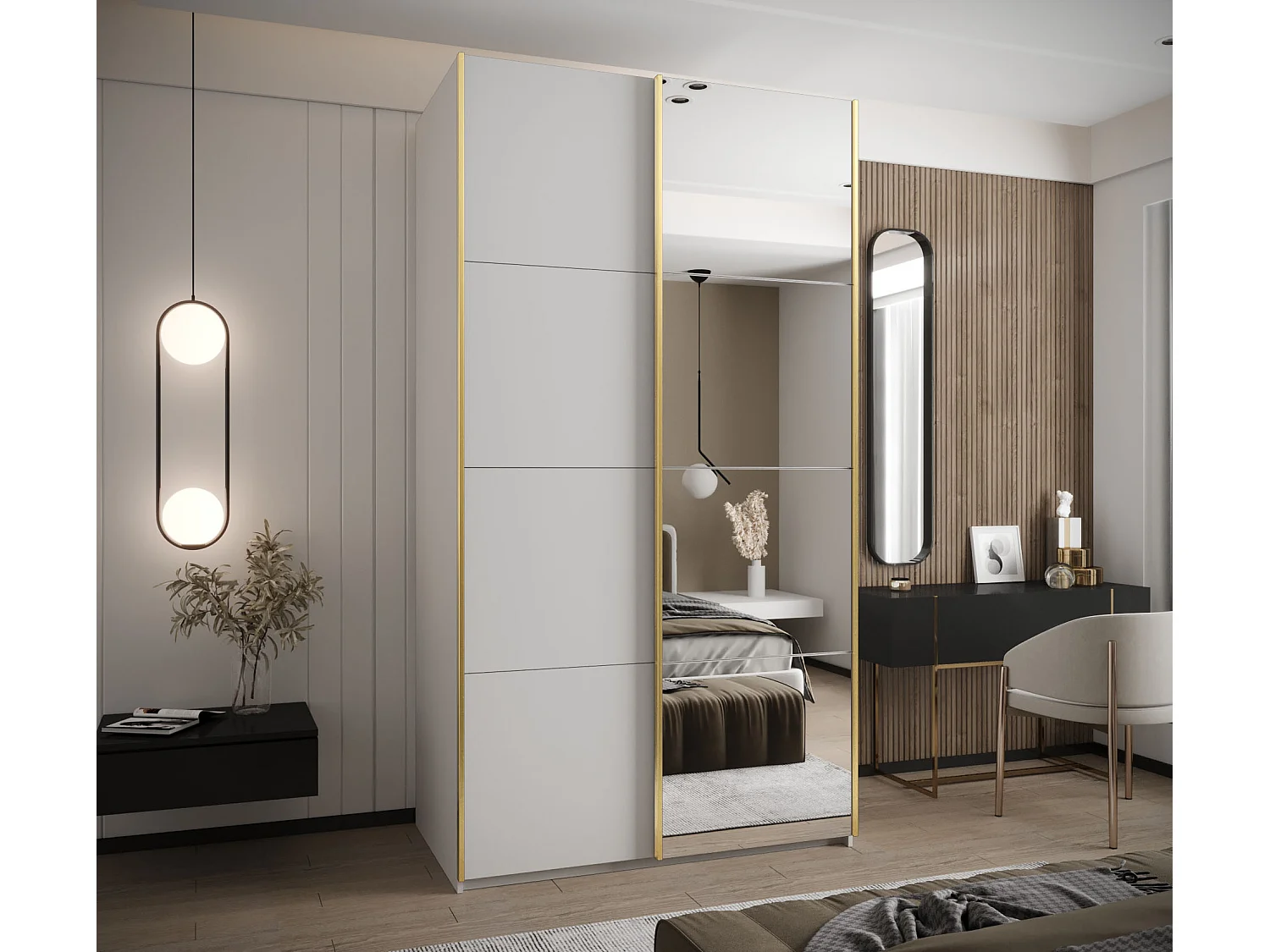 Armoire Lux 3 245,5/140/64 (Blanc/Blanc/Or)