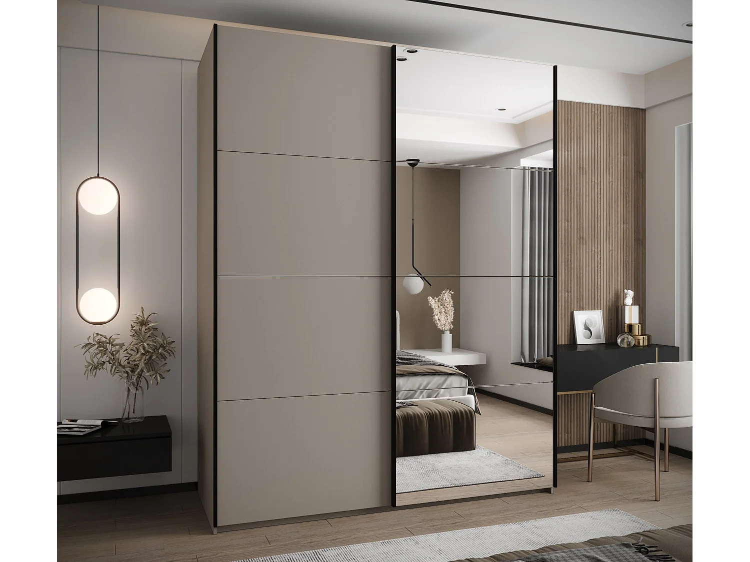 Armoire Lux 3 245,5/200/64 (Cachemire/Cachemire/Noir)