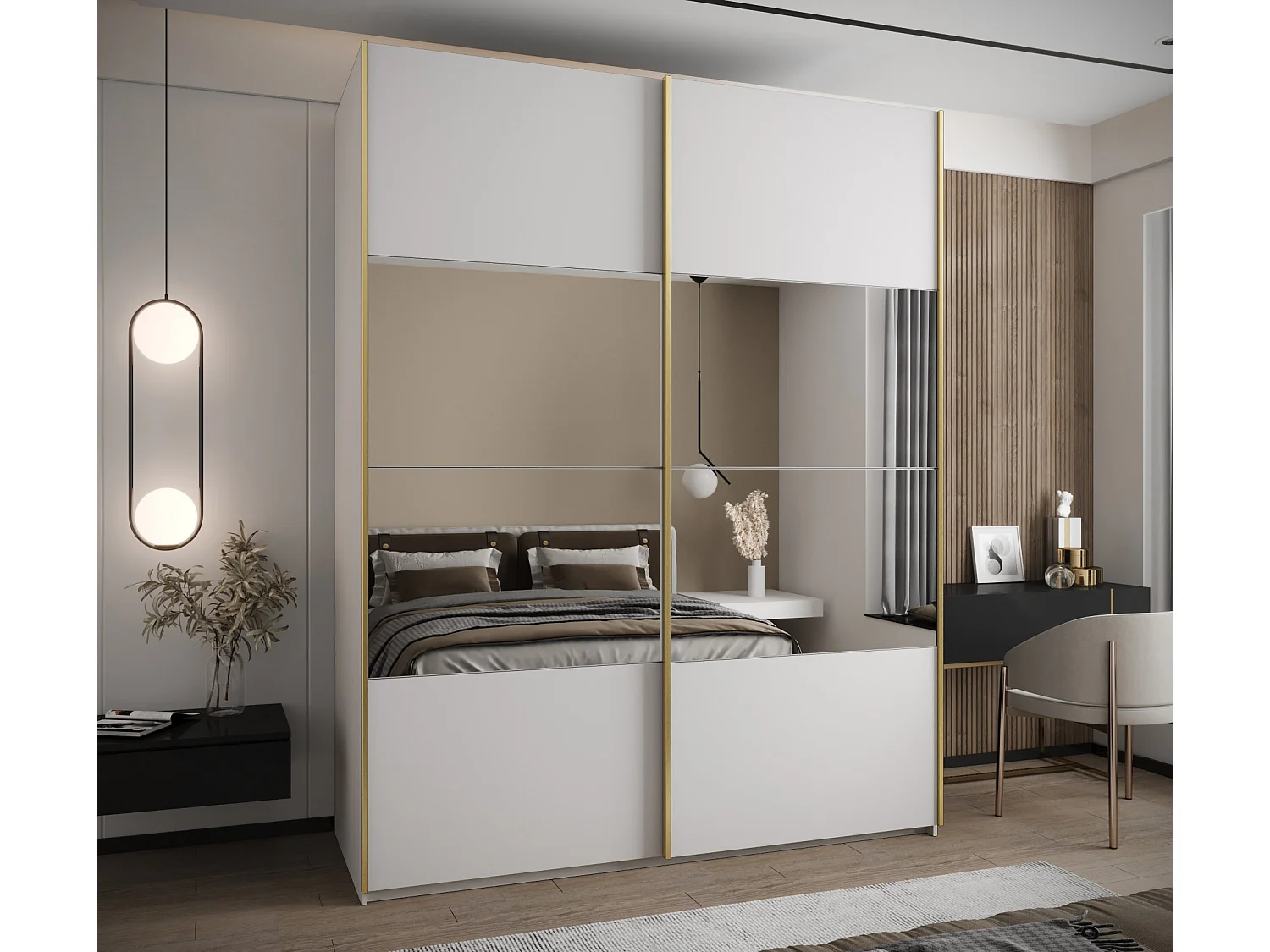 Armoire Lux 4 245,5/190/64 (Blanc/Blanc/Or)