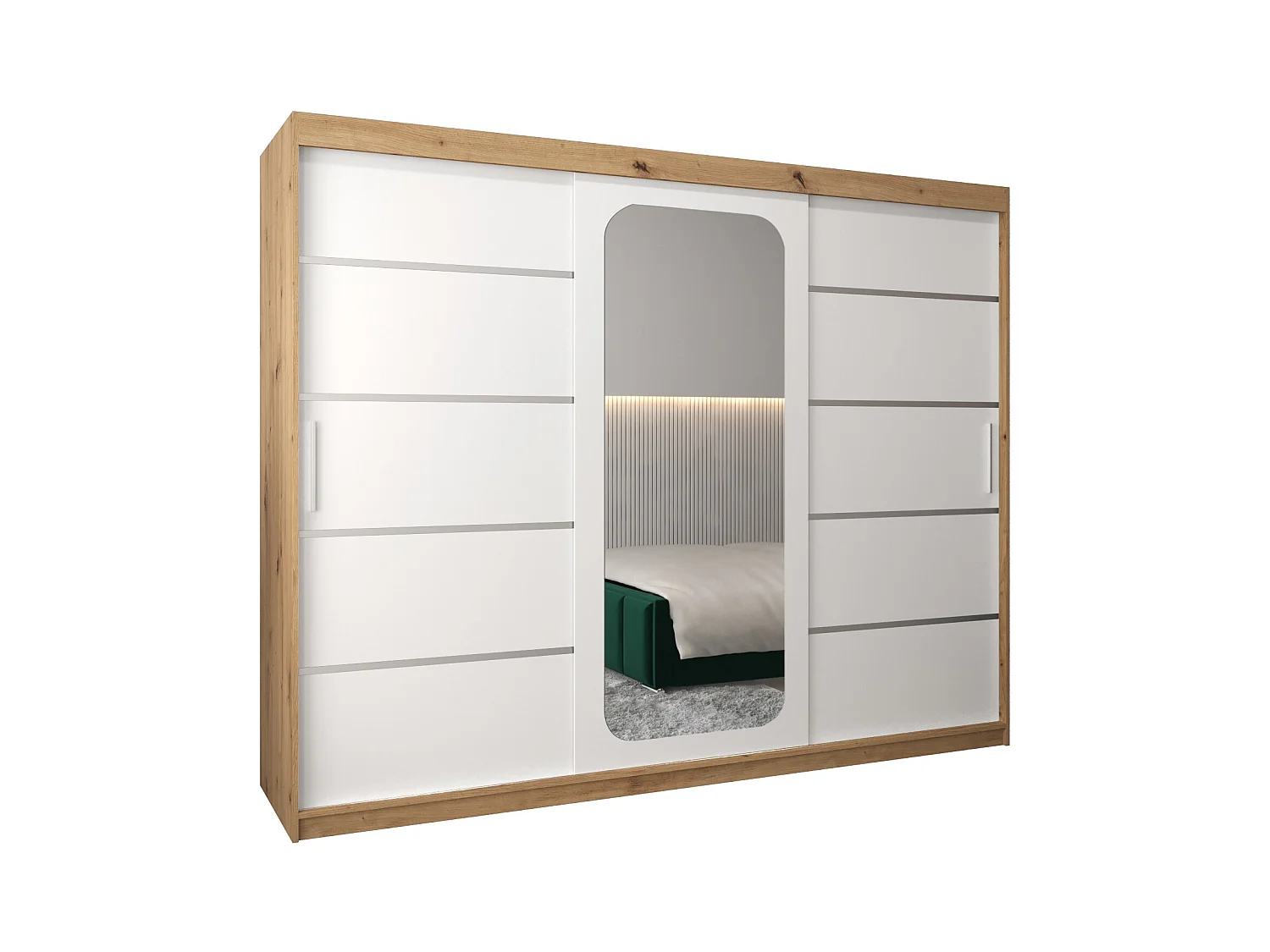 ARMOIRE PROMO V2 À PORTES COULISSANTES 200/250/62 3 Portes (Artisan/Blanc)