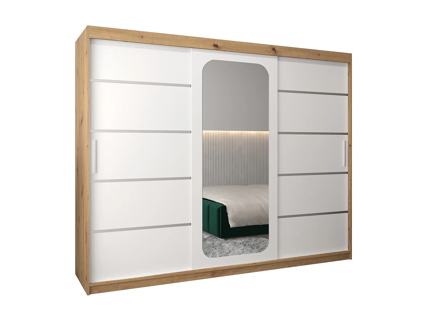 ARMOIRE PROMO V2 À PORTES COULISSANTES 200/250/62 3 Portes (Artisan/Blanc)