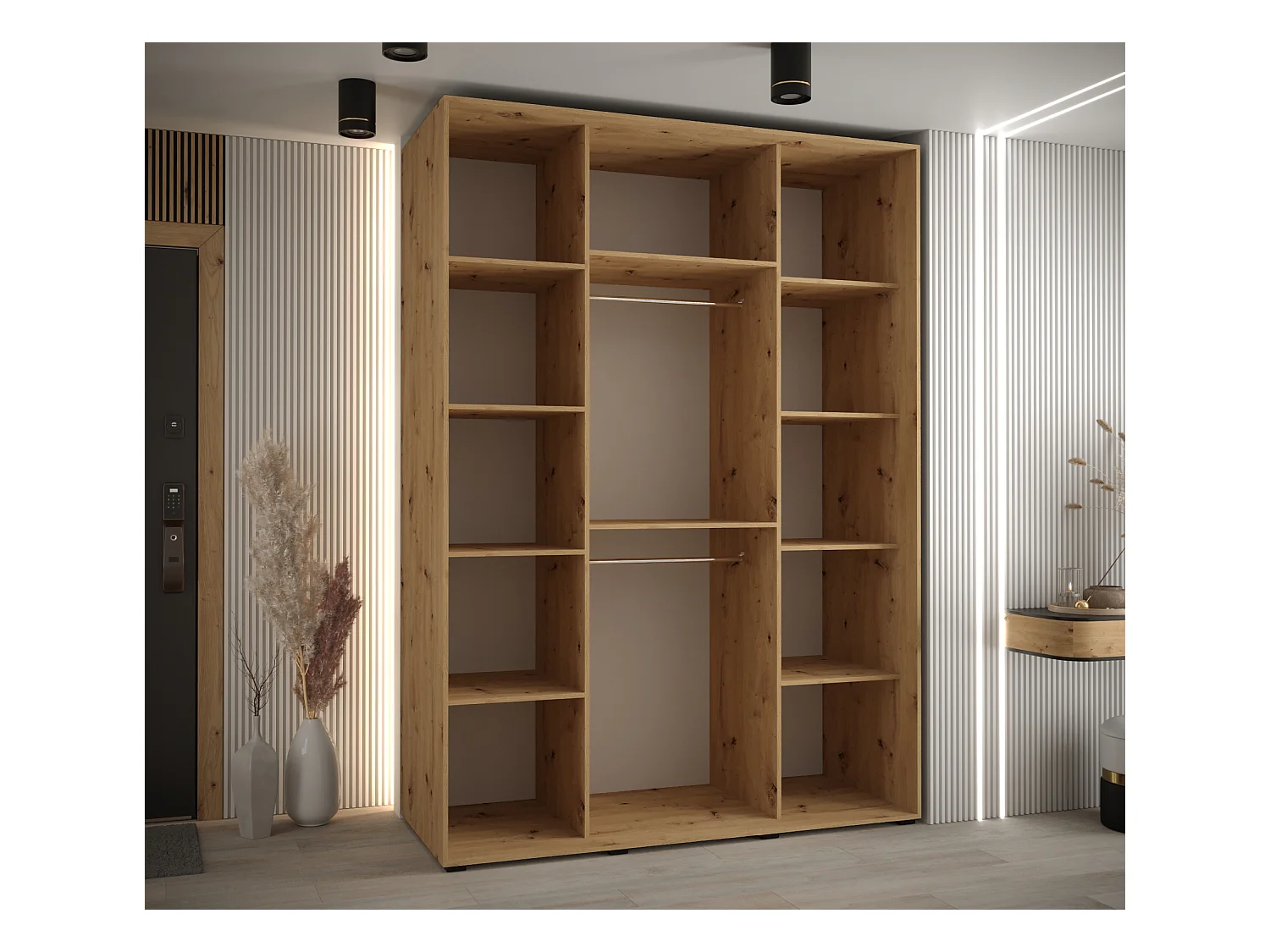 ARMOIRE LANKO 2 À PORTES COULISSANTES 235,2/160/60 3 Portes (Artisan/Noir)