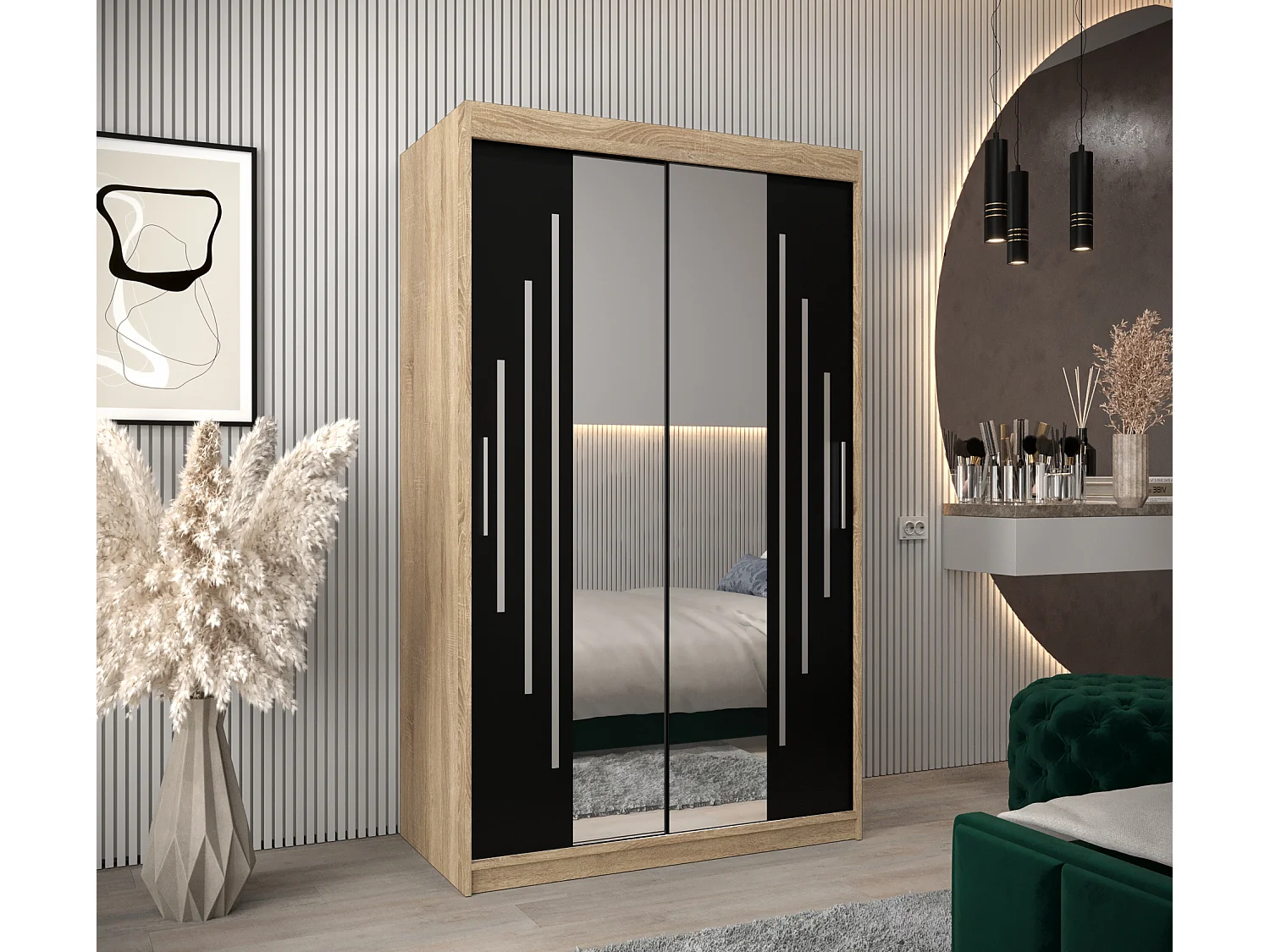 ARMOIRE YORK 1 À PORTES COULISSANTES 200/120/62 2 Portes (Sonoma/Noir)