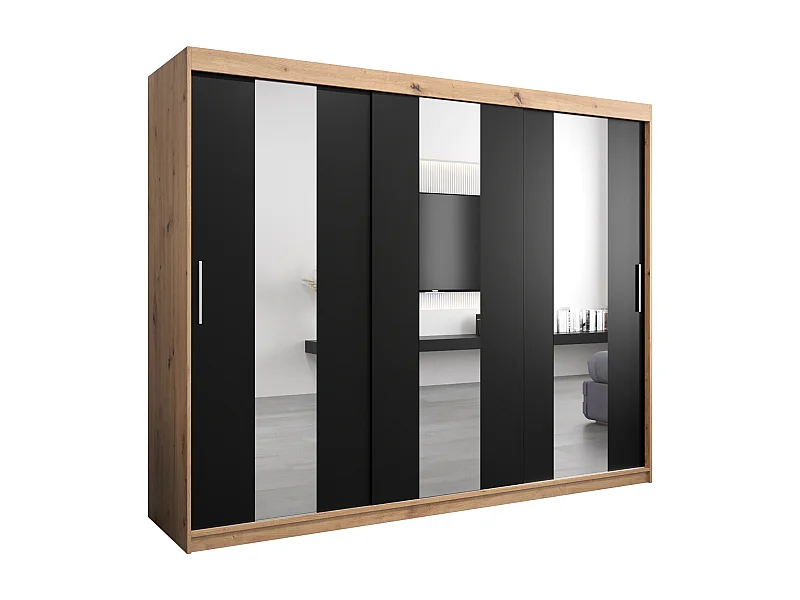 Schwebetürenschrank Pole 200/250/62 2-Türig (Artisan/Schwarz)