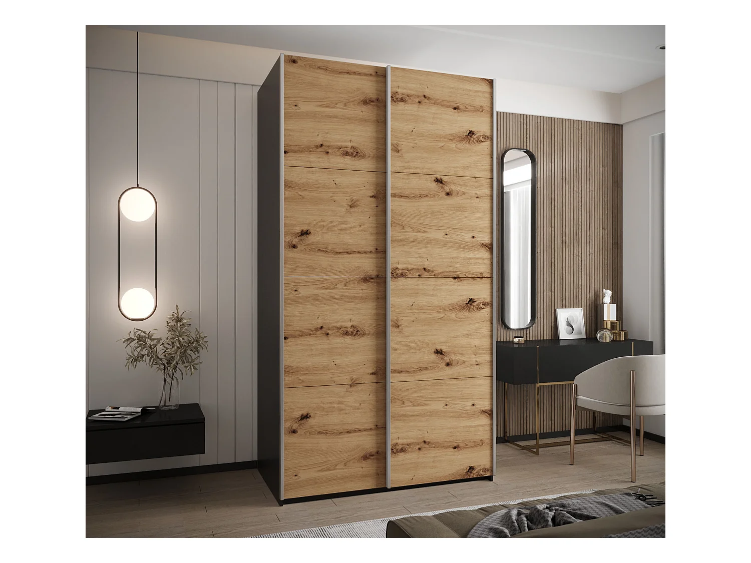 Armadio Lux 1 245,5/140/64 (Nero/Artisan/Argento)