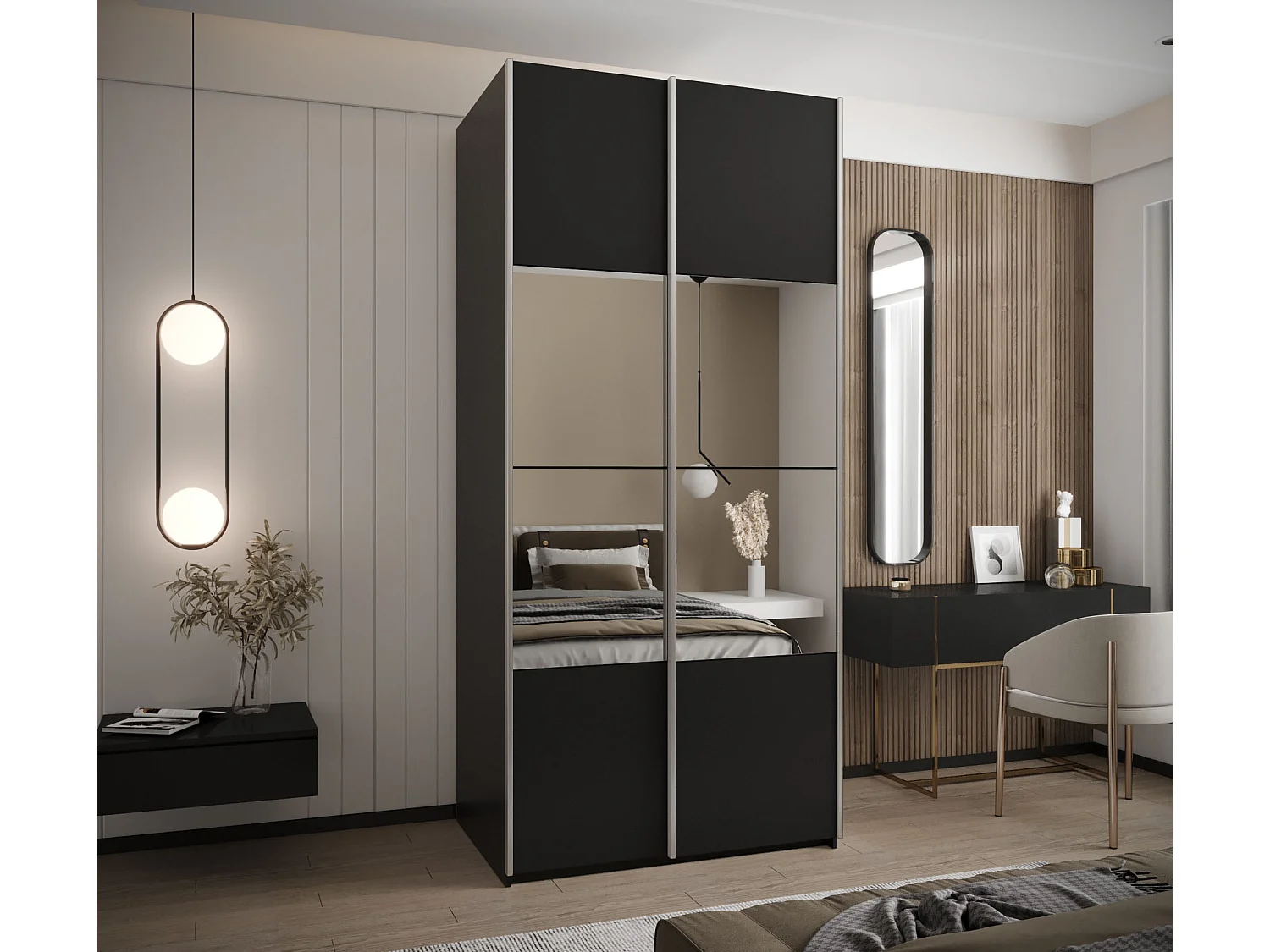 Armoire Lux 4 245,5/120/64 (Noir/Noir/Argent)