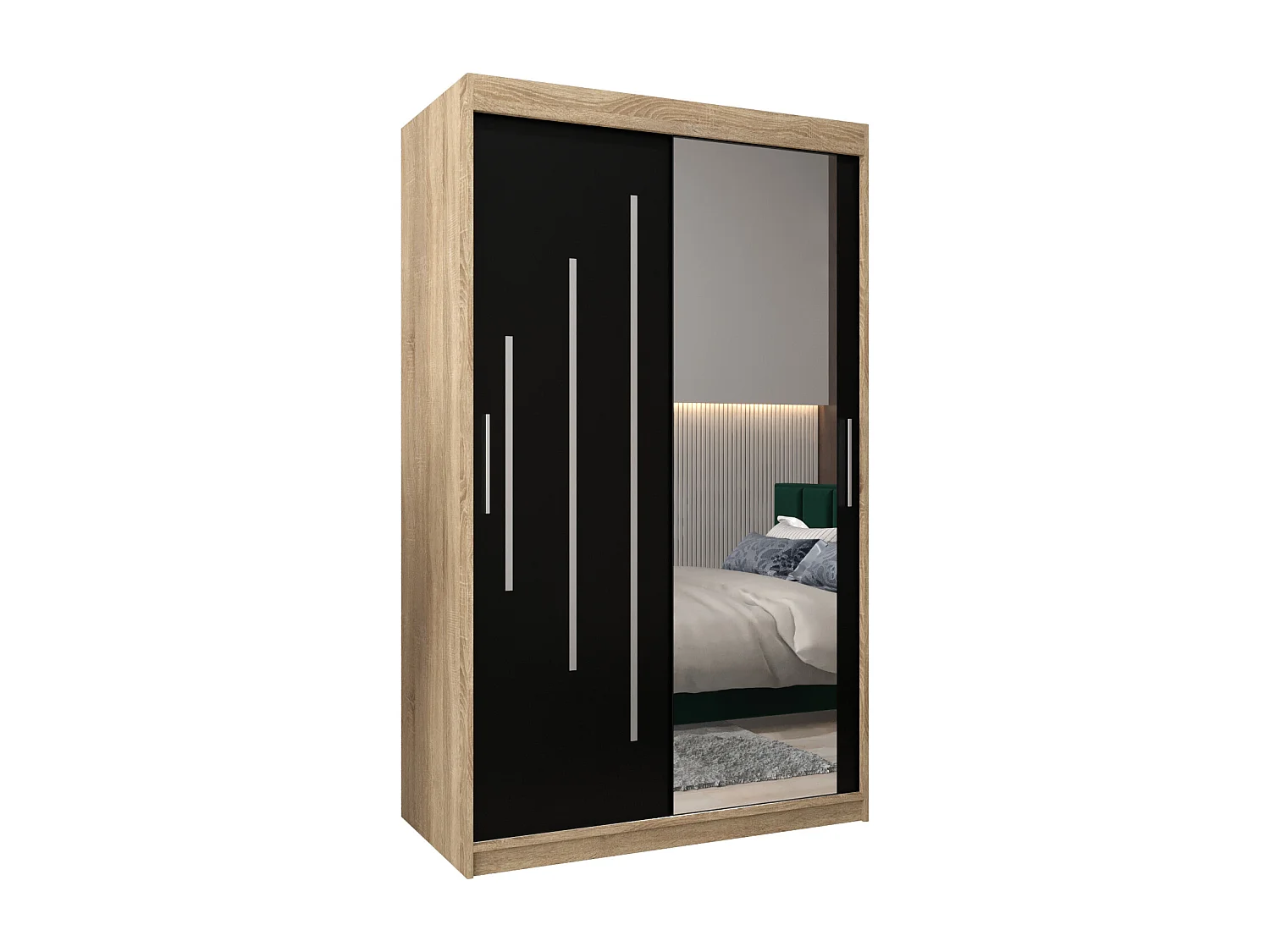 ARMOIRE YORK 2 À PORTES COULISSANTES 200/120/62 2 Portes (Sonoma/Noir)