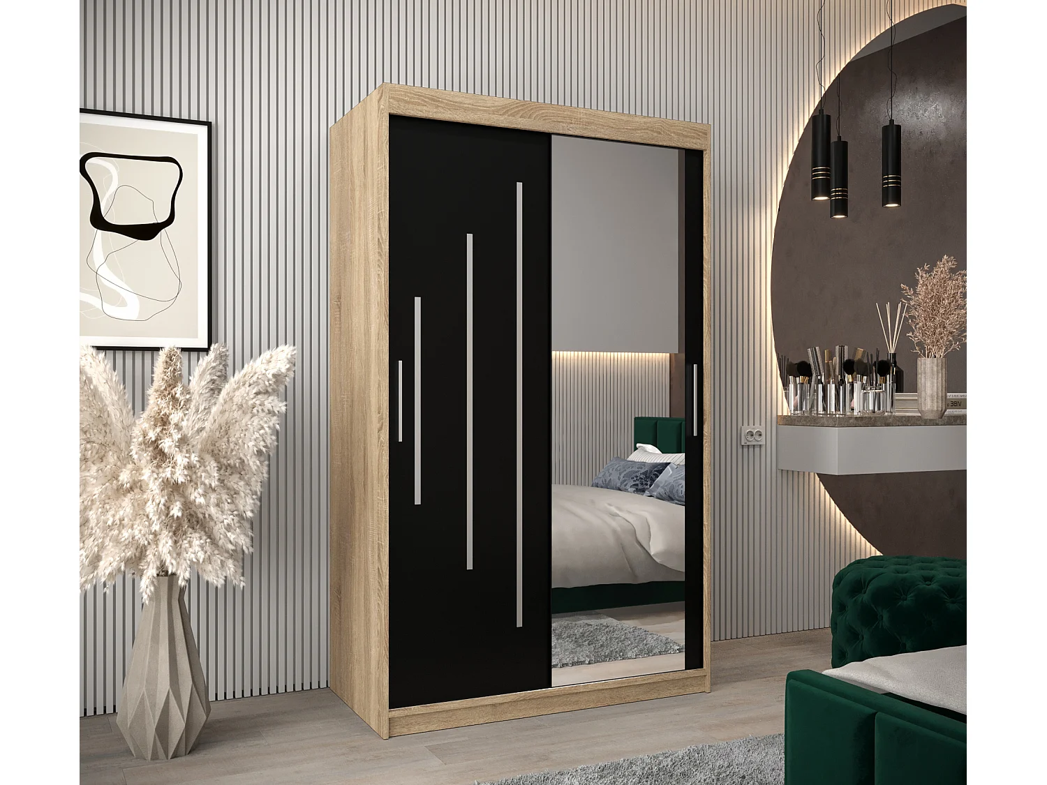 ARMOIRE YORK 2 À PORTES COULISSANTES 200/120/62 2 Portes (Sonoma/Noir)