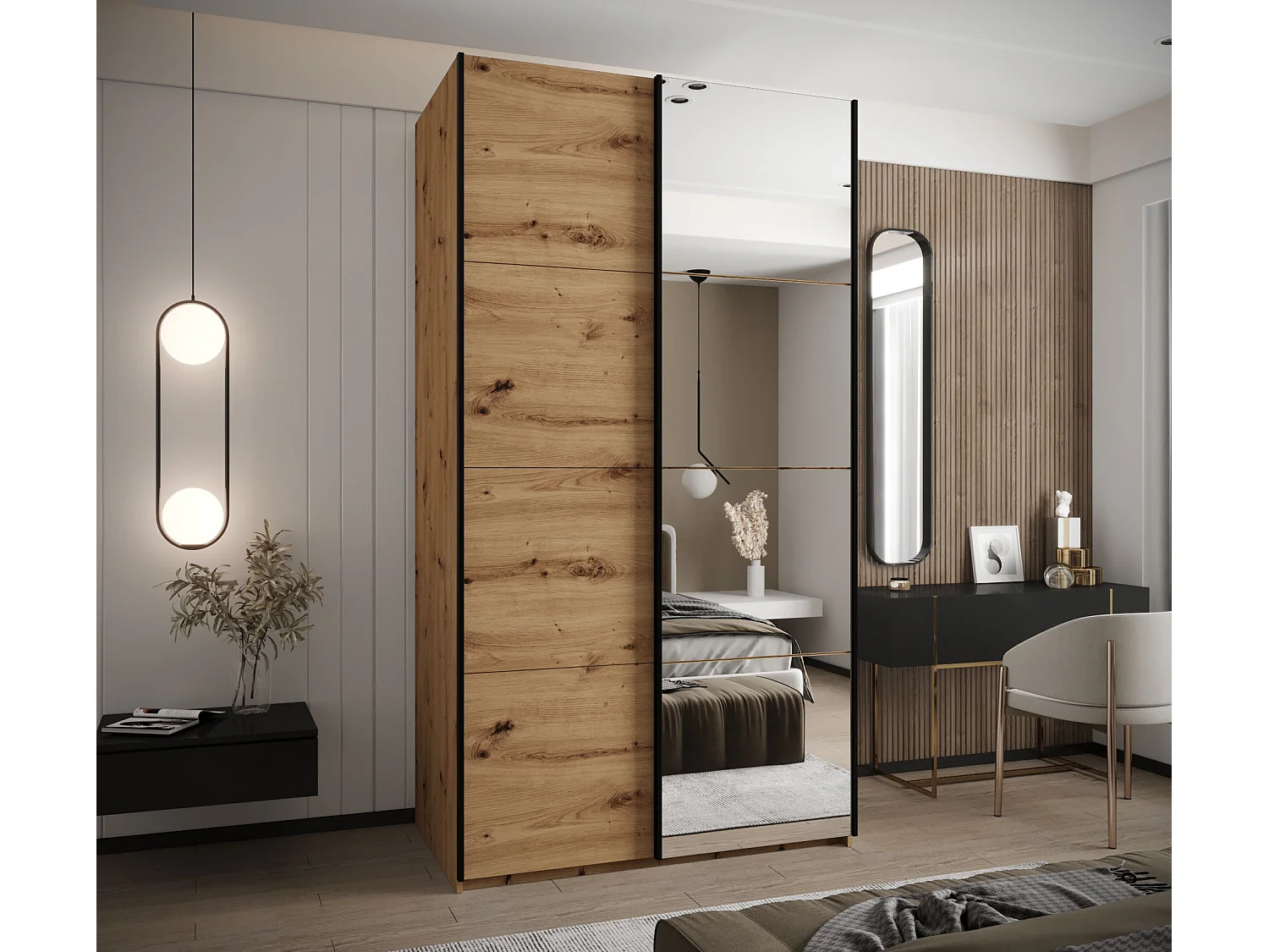 Armoire Lux 3 245,5/140/64 (Artisan/Artisan/Noir)