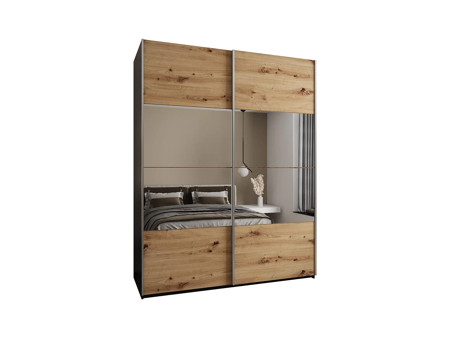 Armoire Lux 4 245,5/190/64 (Noir/Artisan/Argent)