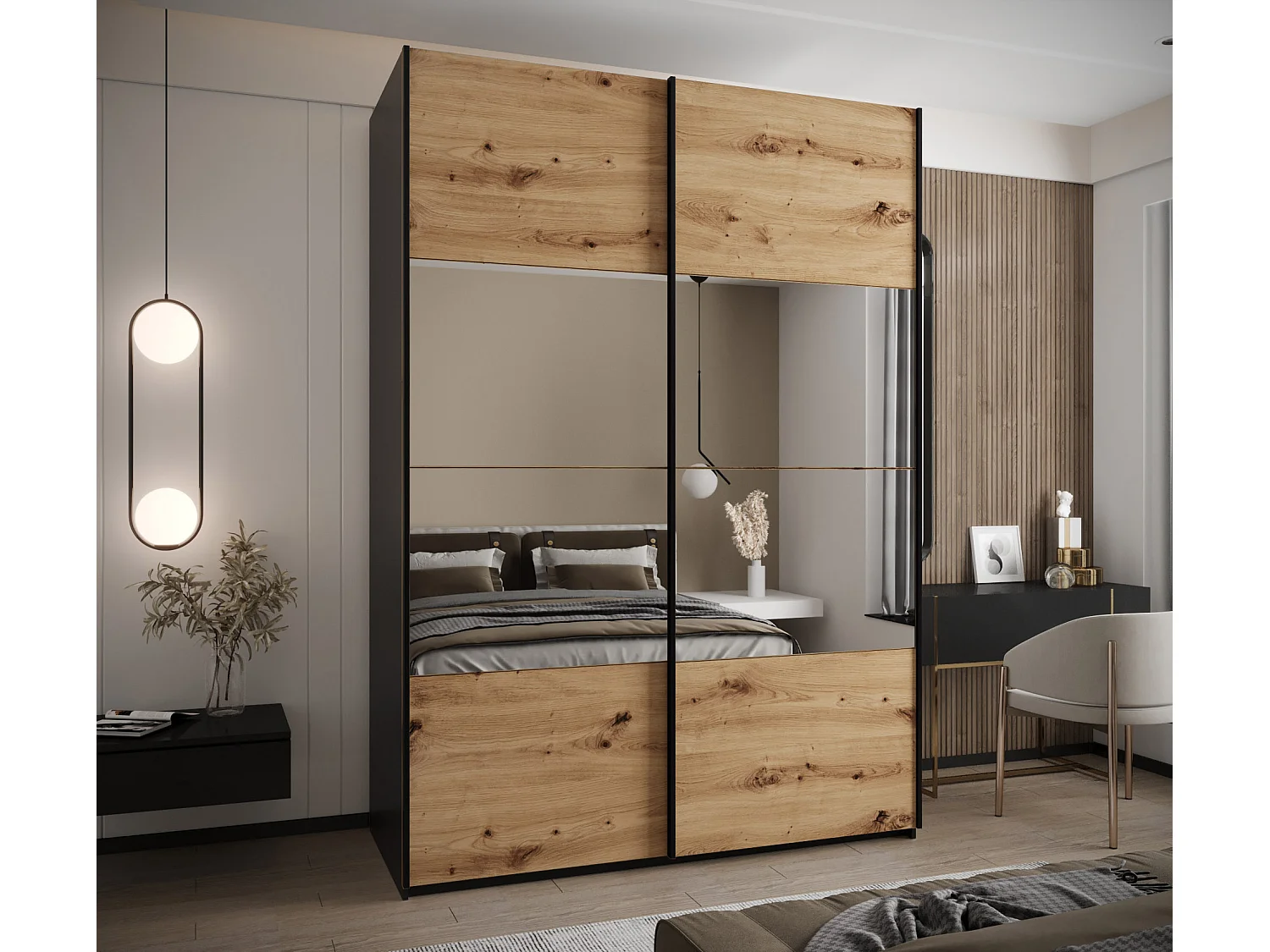 Armoire Lux 4 245,5/170/64 (Noir/Artisan/Noir)