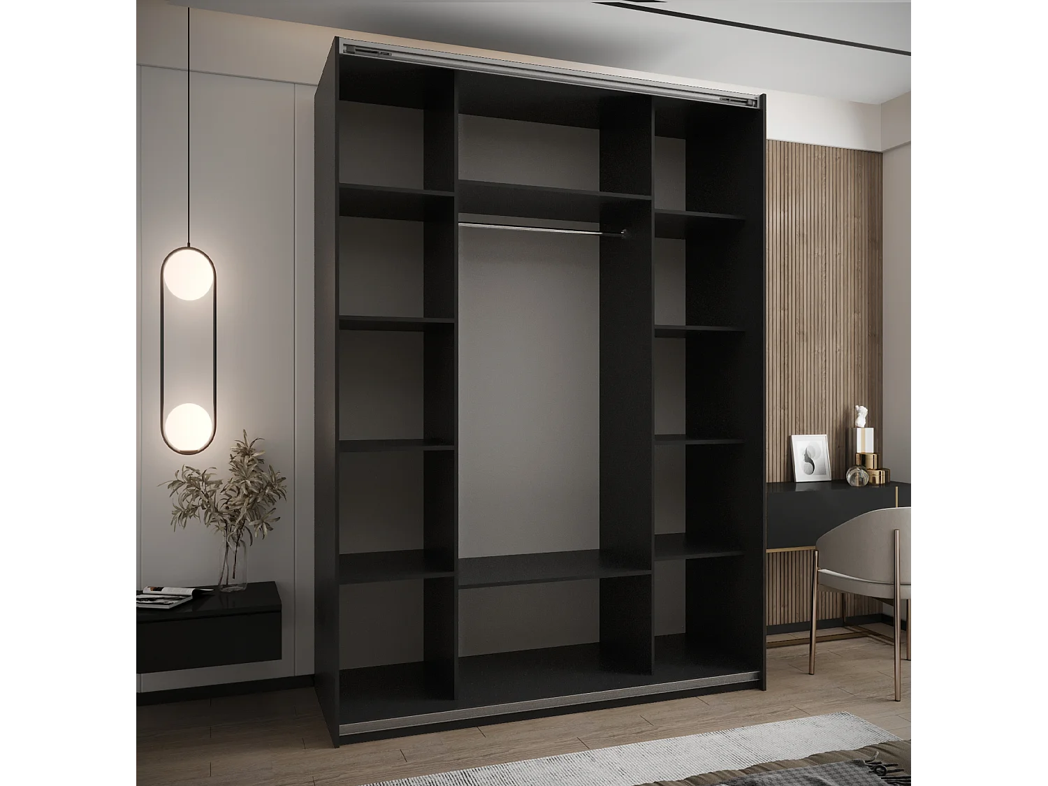 KLEDINGKAST MET SCHUIFDEUREN Lux 4 245,5/170/64 (Zwart/Artisan/Zwart)