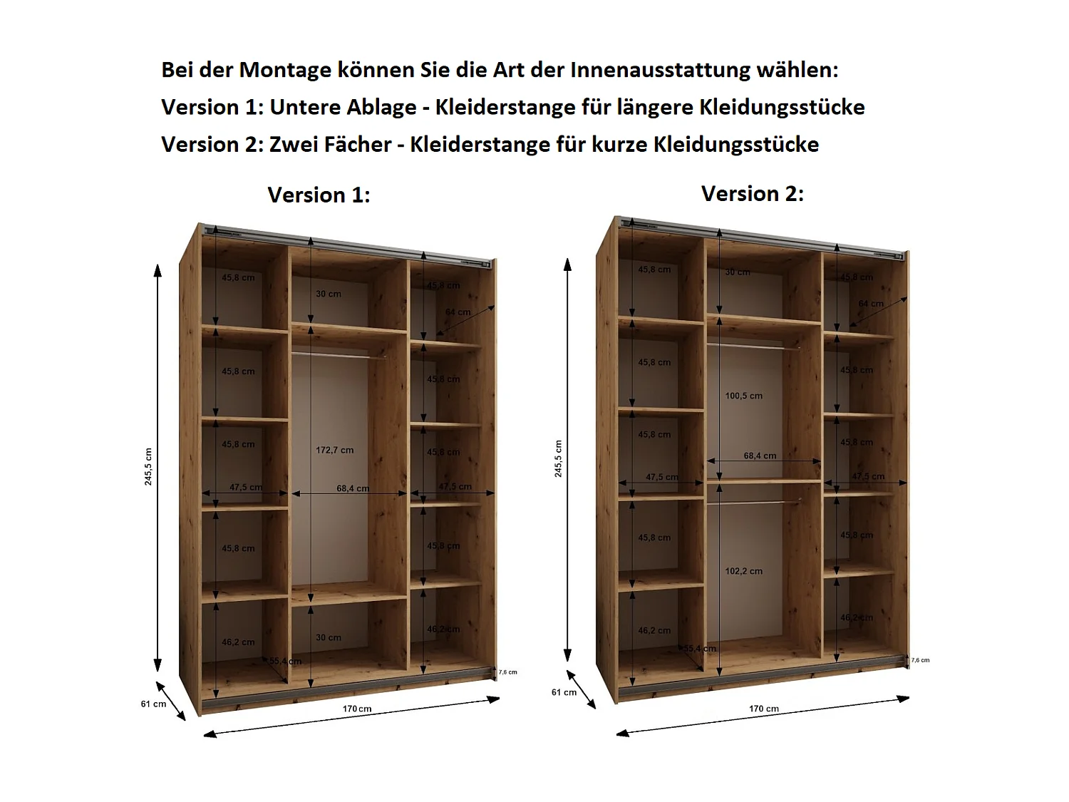 KLEDINGKAST MET SCHUIFDEUREN Lux 4 245,5/170/64 (Zwart/Artisan/Zwart)